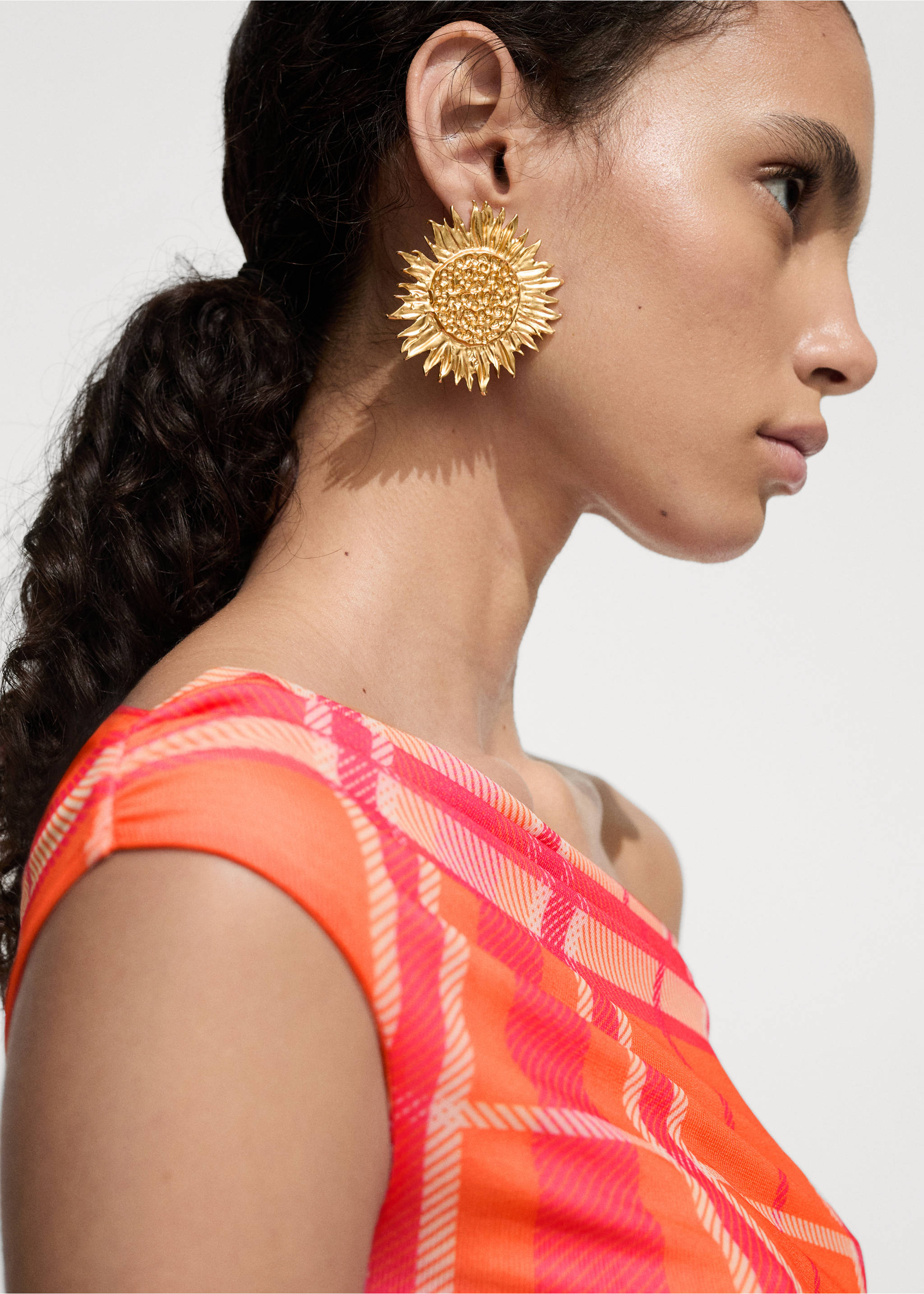 Printed boat-neck top - Details of the article 1, Orange. Ref: 77040386-00.