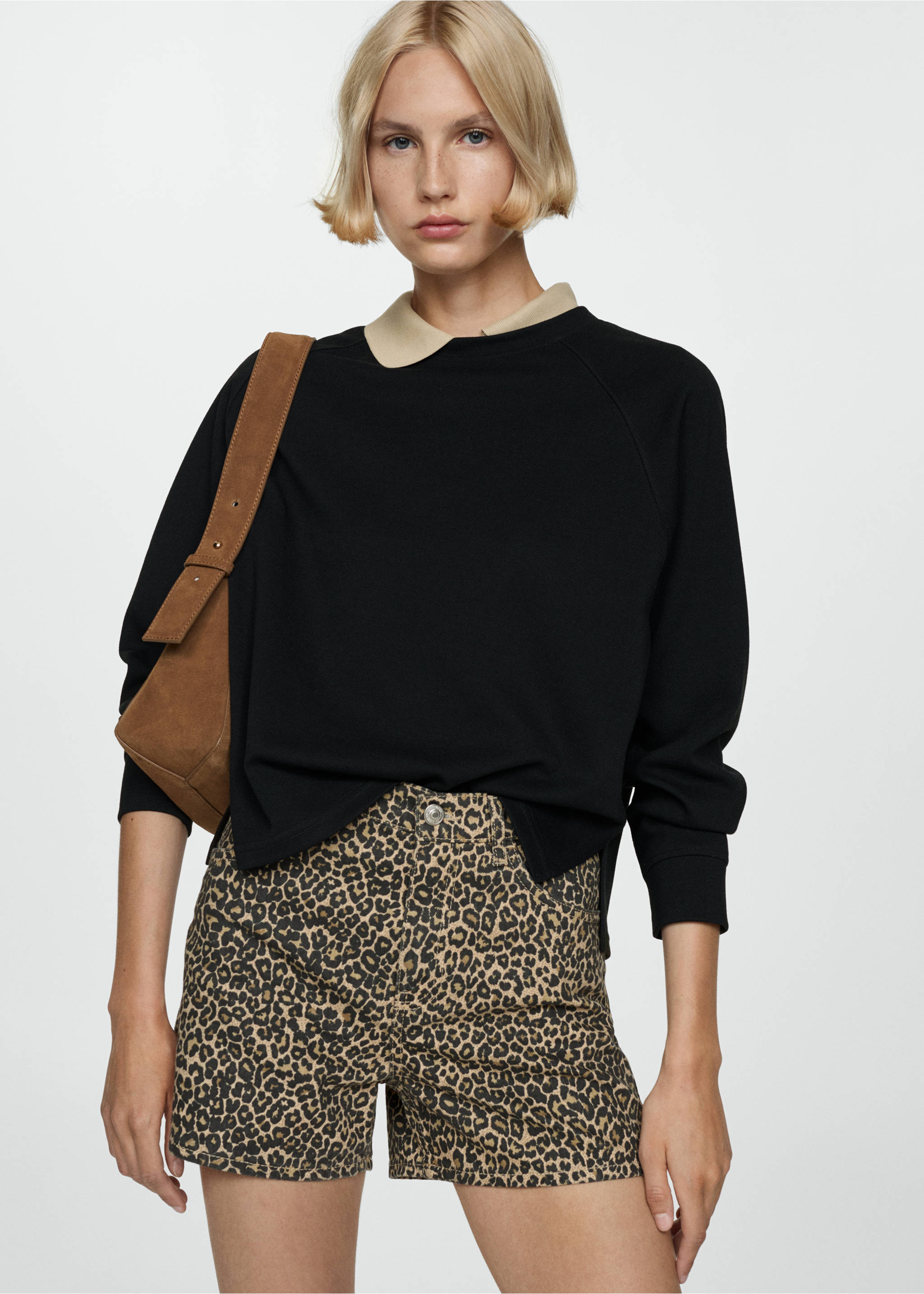 Leopard-print straight shorts - Medium plane, Brown. Ref: 77040388-00.