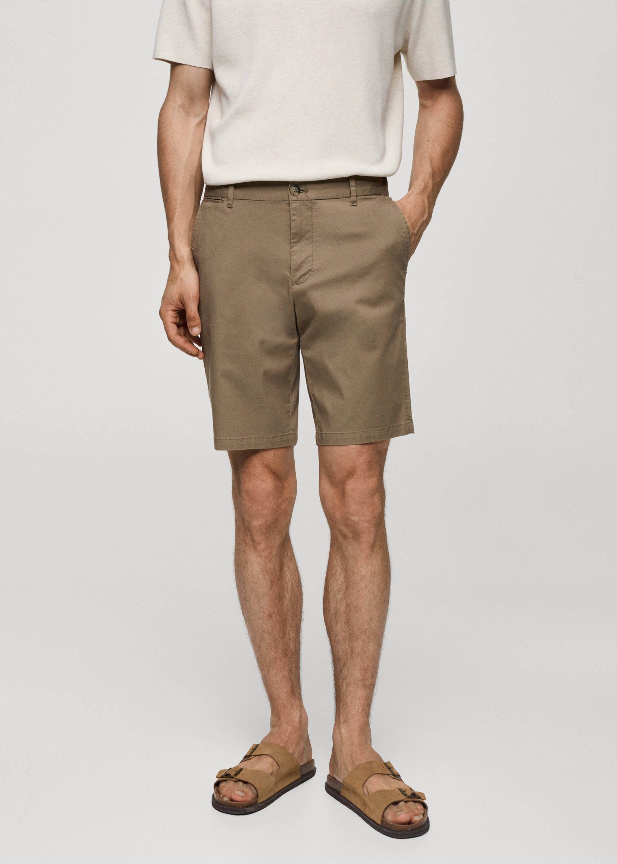 Bermuda slim-fit chino coton - Plan moyen, Tabac. Ref: 77040564-00.