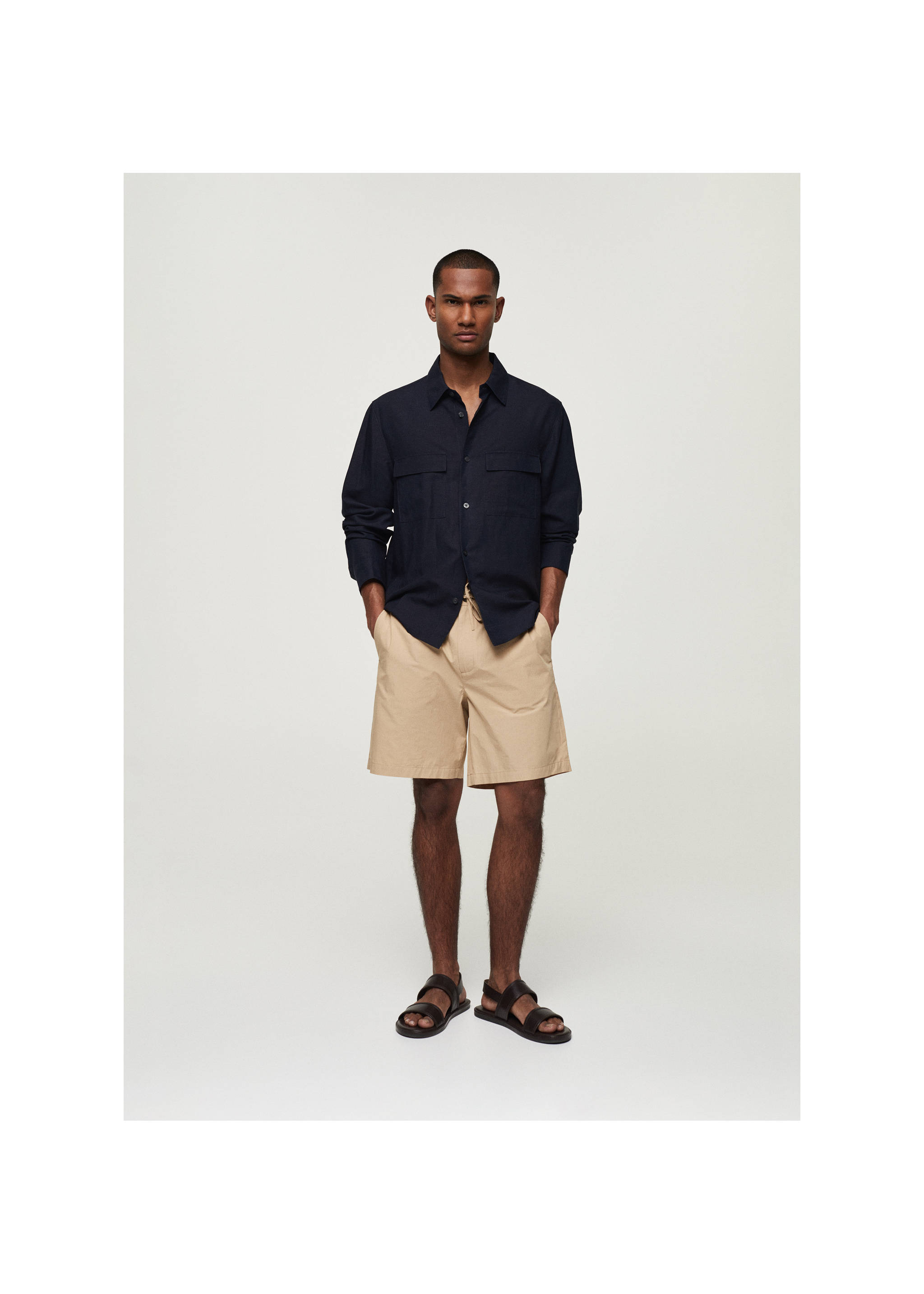 100% cotton bermuda shorts with drawstring - General plane, Beige. Ref: 77040566-00.