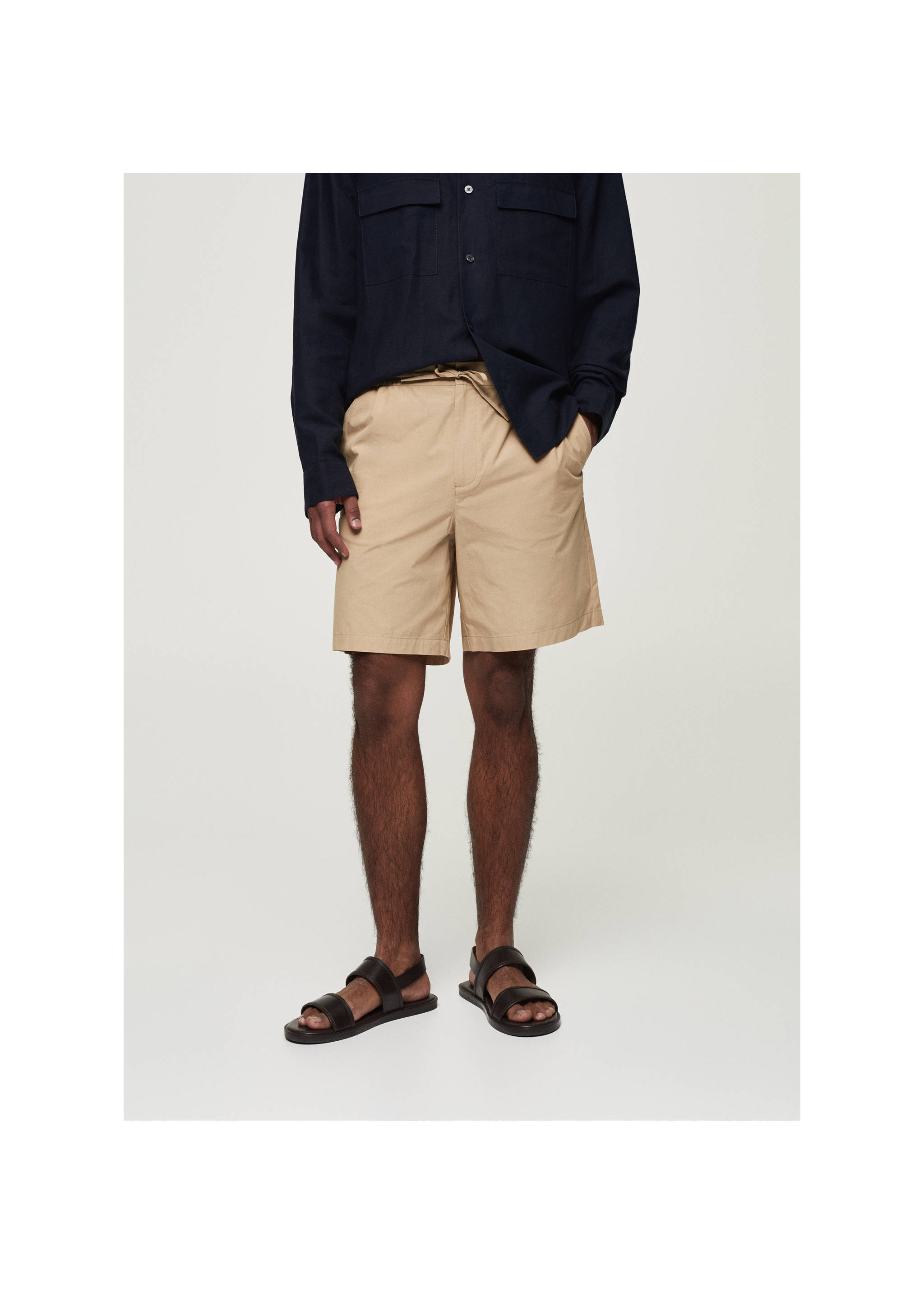 100% cotton bermuda shorts with drawstring - Medium plane, Beige. Ref: 77040566-00.
