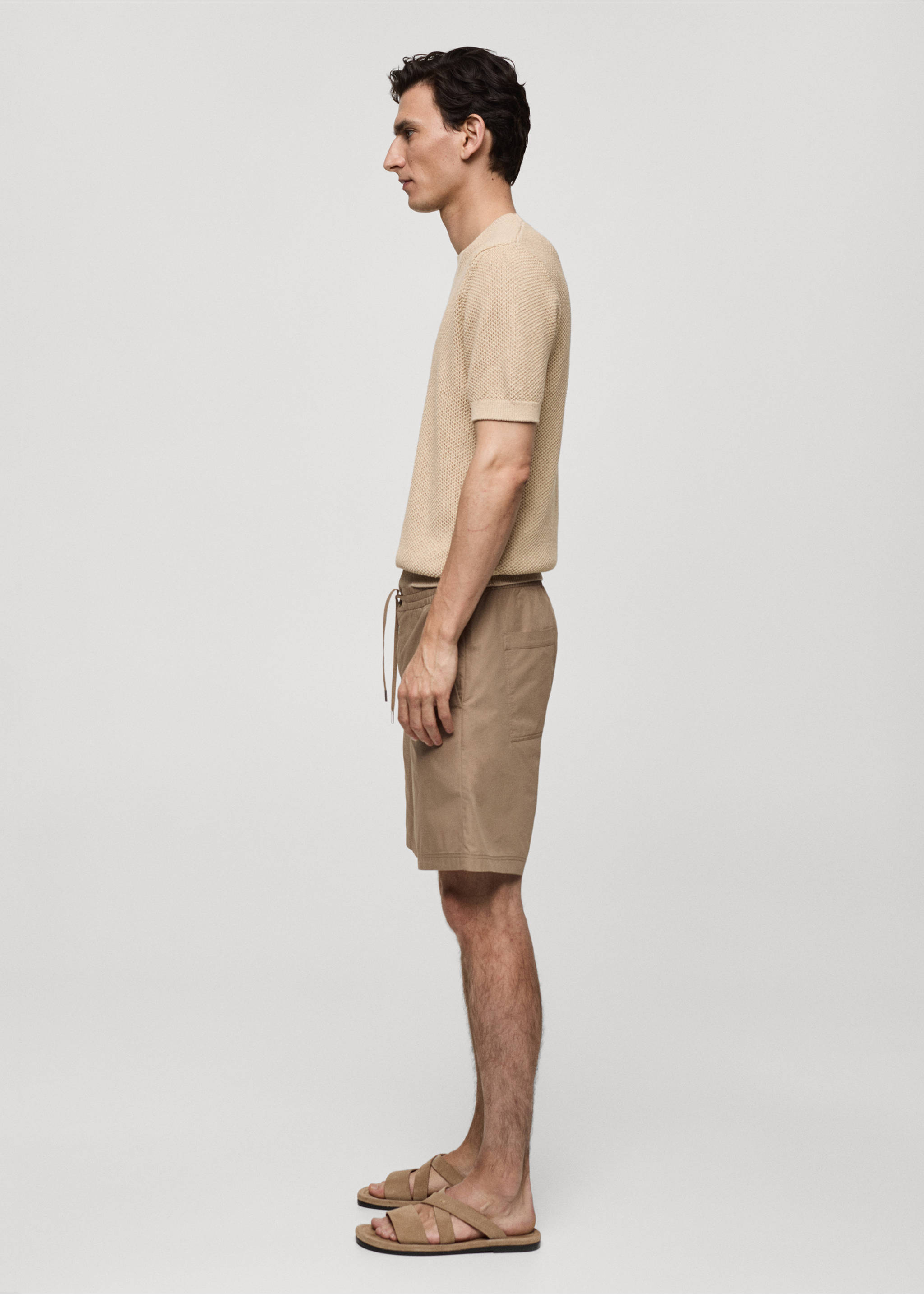 100% cotton bermuda shorts with drawstring - Details of the article 2, Beige. Ref: 77040566-00.