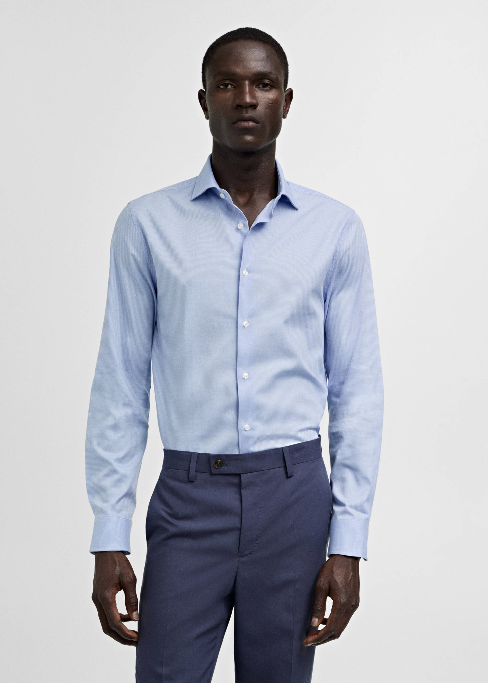 Slim-fit micro-print twill suit shirt - Medium plane, Sky Blue. Ref: 77040572-00.