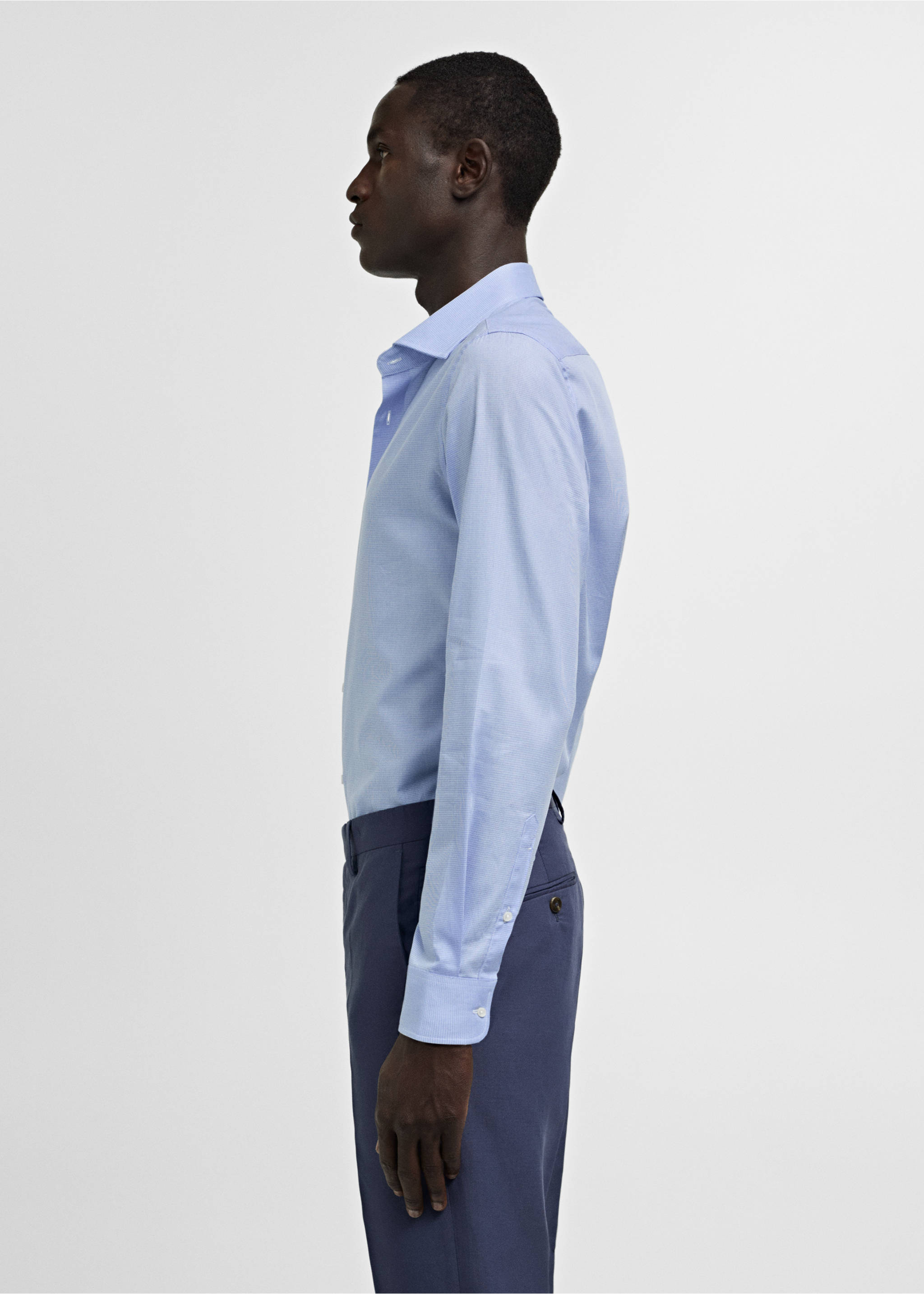 Slim-fit micro-print twill suit shirt - Details of the article 2, Sky Blue. Ref: 77040572-00.