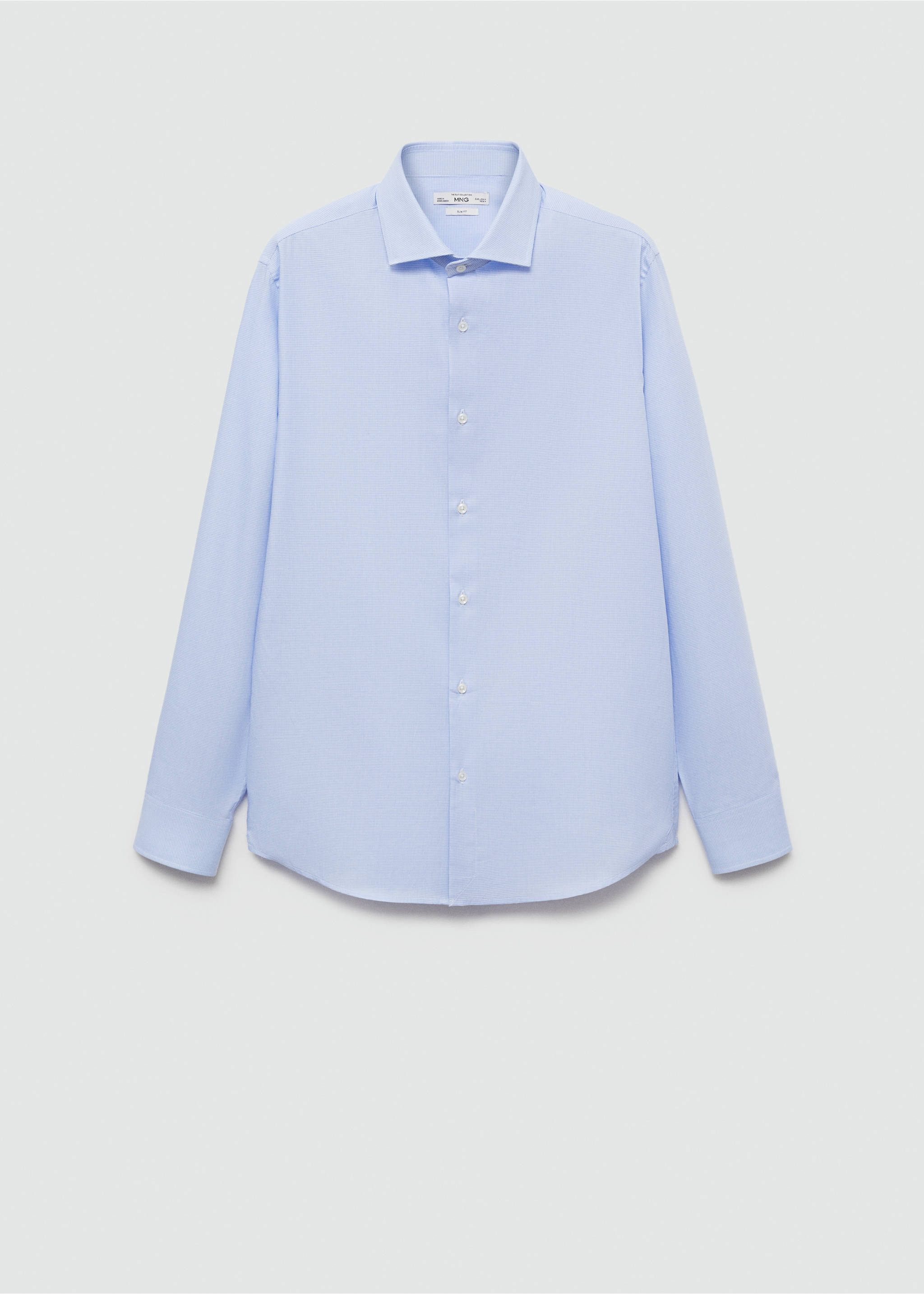 Slim-fit micro-print twill suit shirt - Article without model, Sky Blue. Ref: 77040572-00.