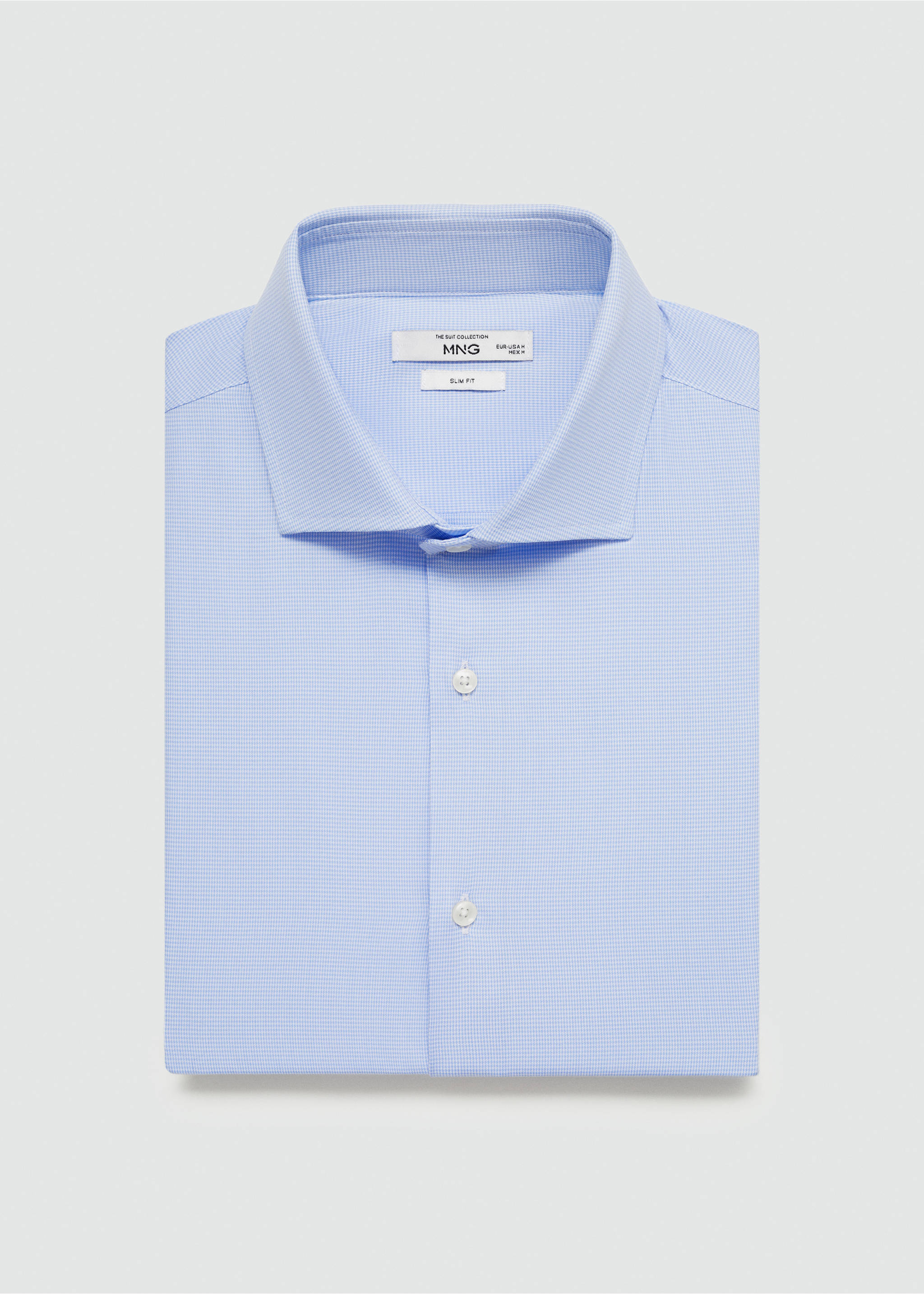 Slim-fit micro-print twill suit shirt - Details of the article 8, Sky Blue. Ref: 77040572-00.