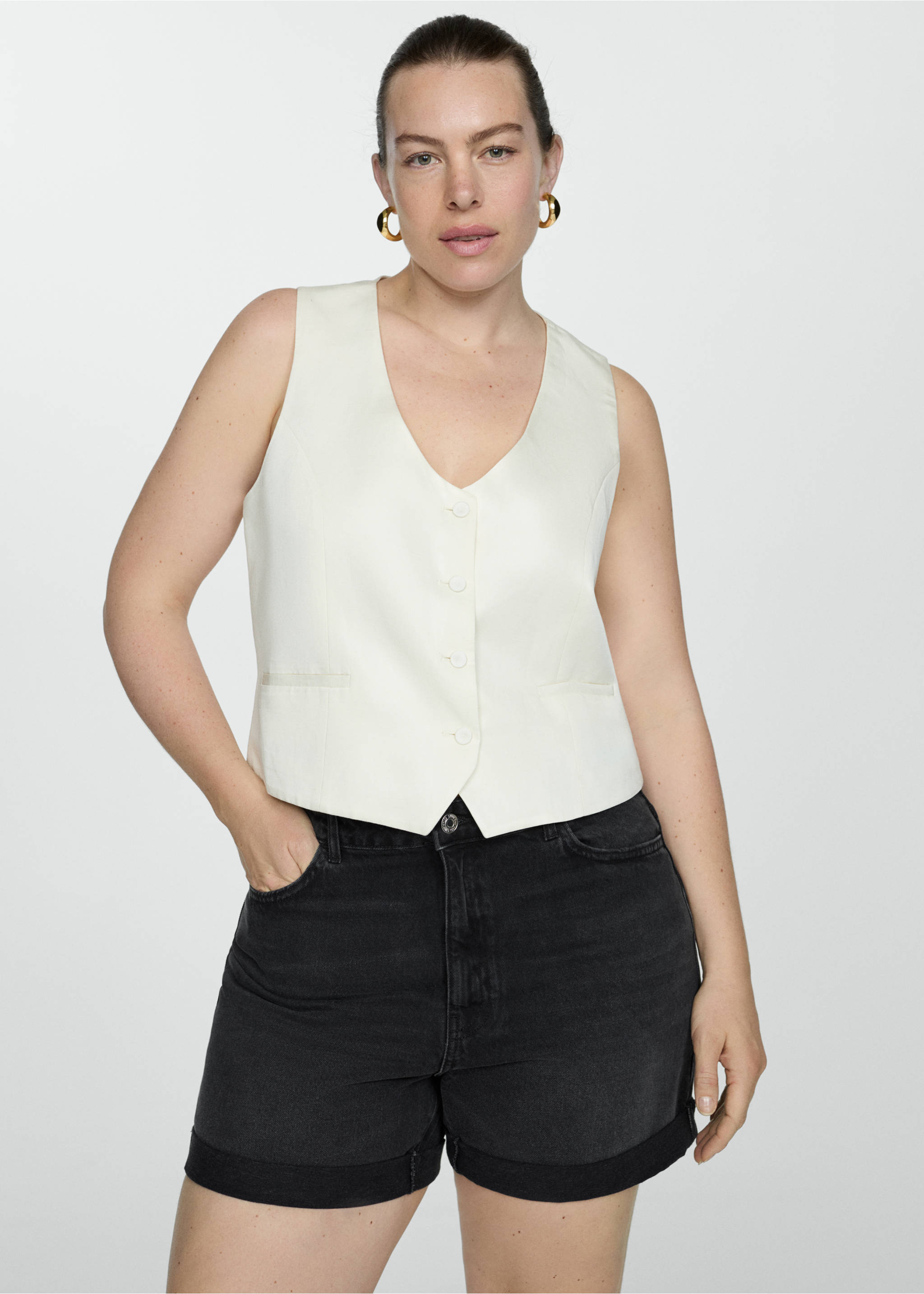 Magas derekú mom-fit farmer rövidnadrág - A termék adatai 5, Black denim. Ref: 77040573-00.