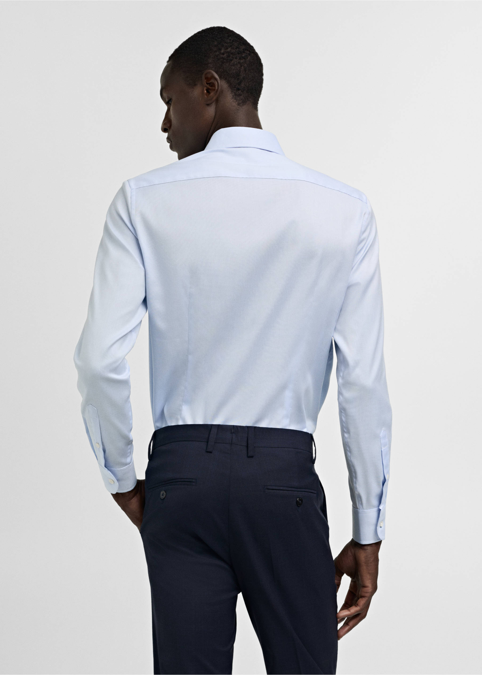 Slim fit structured suit shirt - Reverse of the article, Sky Blue. Ref: 77040574-00.