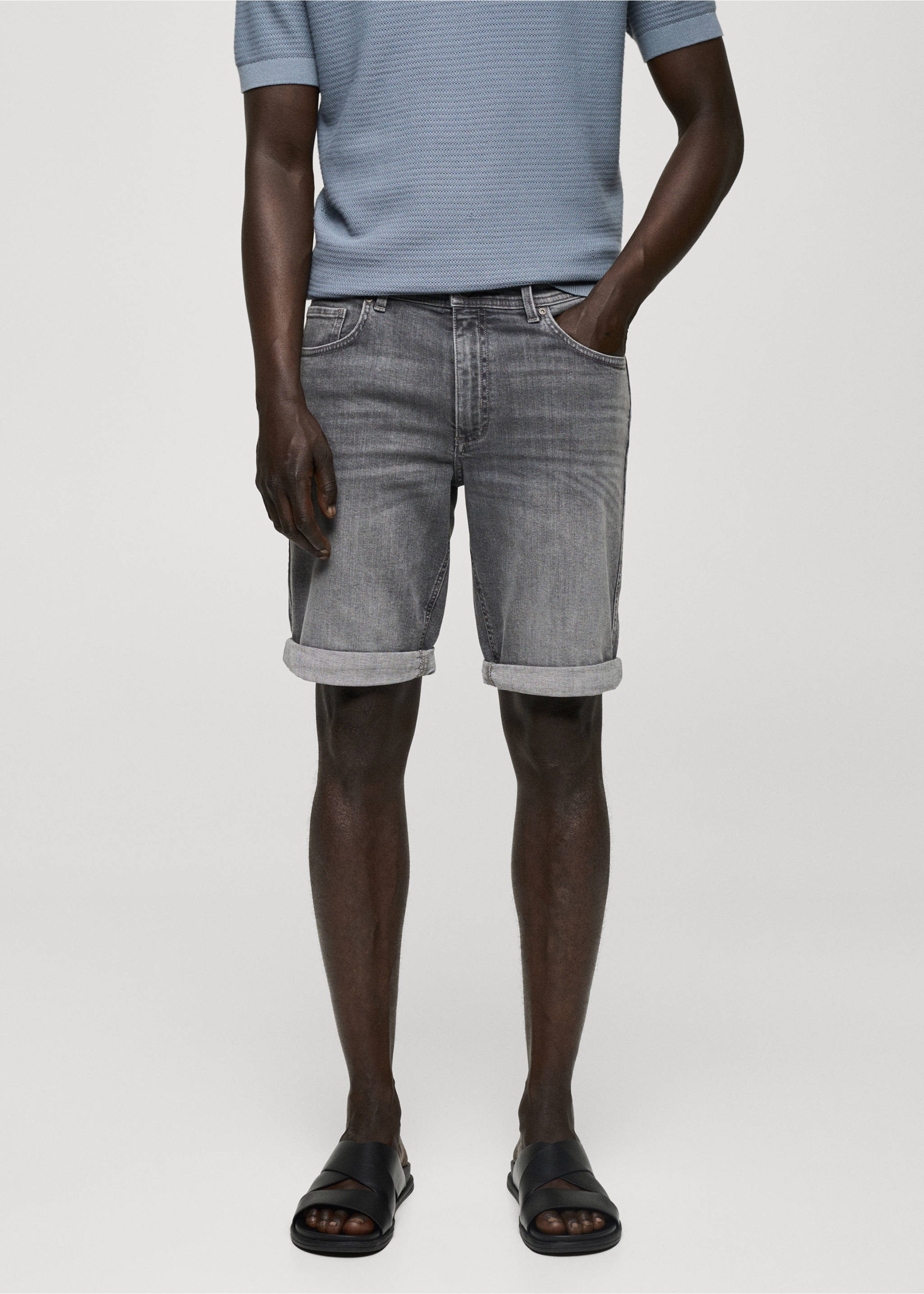 Slim-fit denim bermuda shorts - Medium plane, Denim Grey. Ref: 77040577-00.