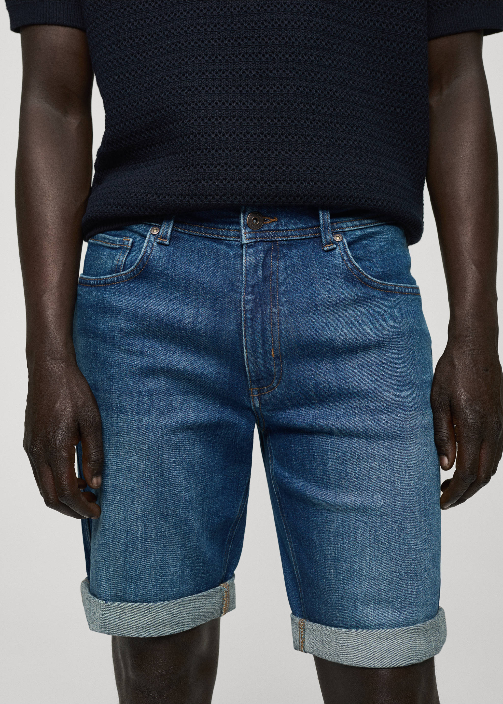 Džínové bermudy slim fit - Detail zboží 1, Tmavě modrá. Ref: 77040578-00.