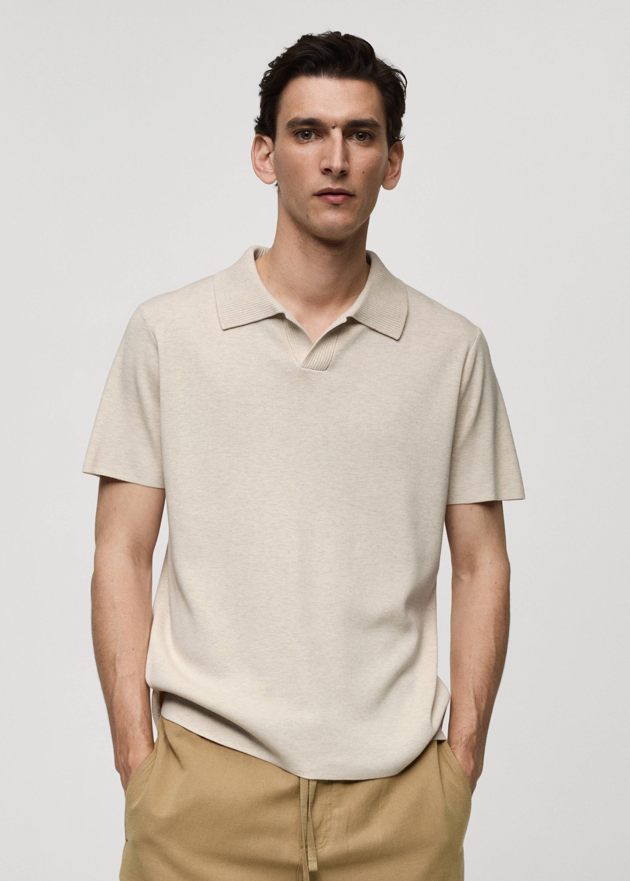 Textured knitted cotton polo shirt - Medium plane