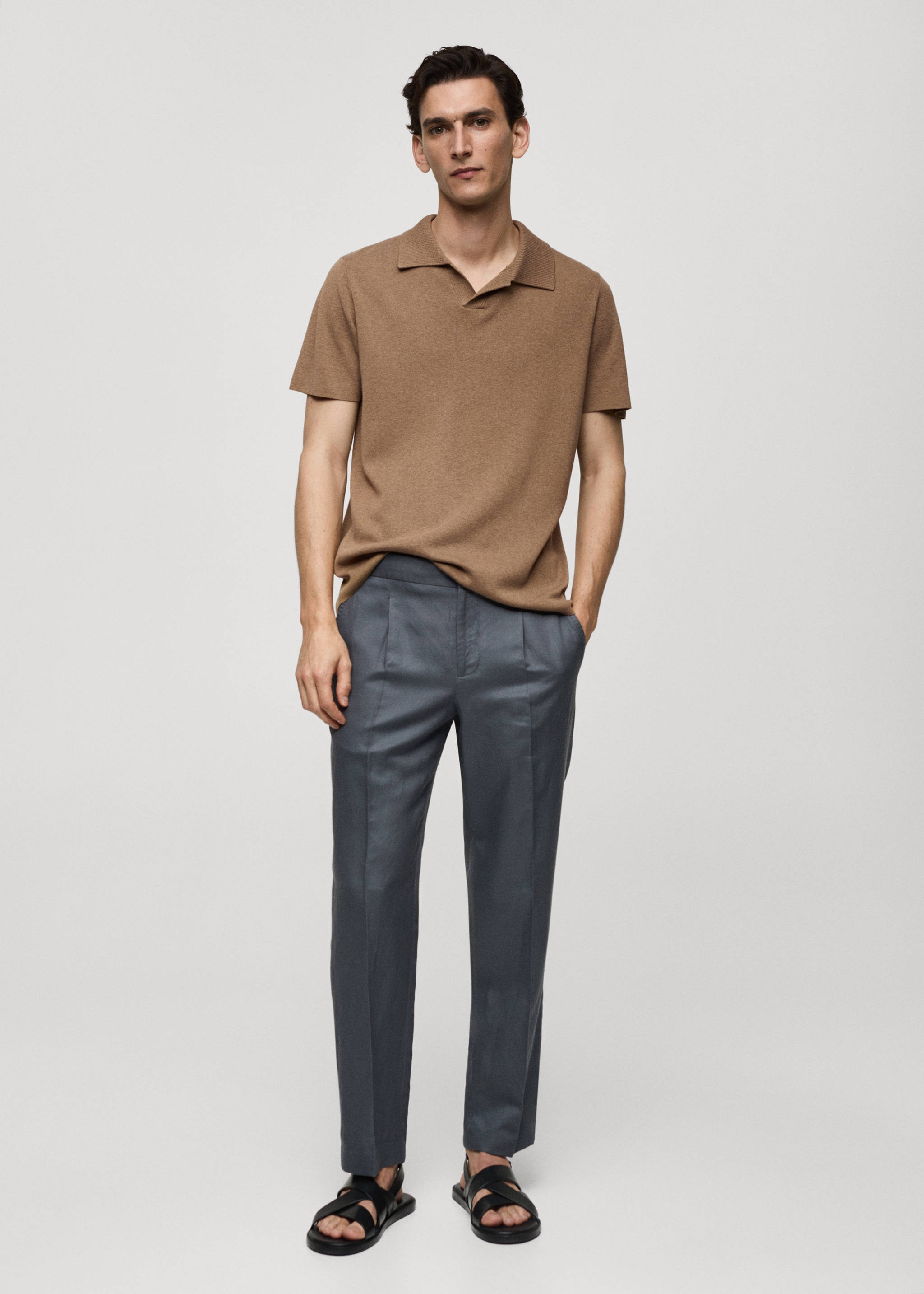 Textured knitted cotton polo shirt - General plane