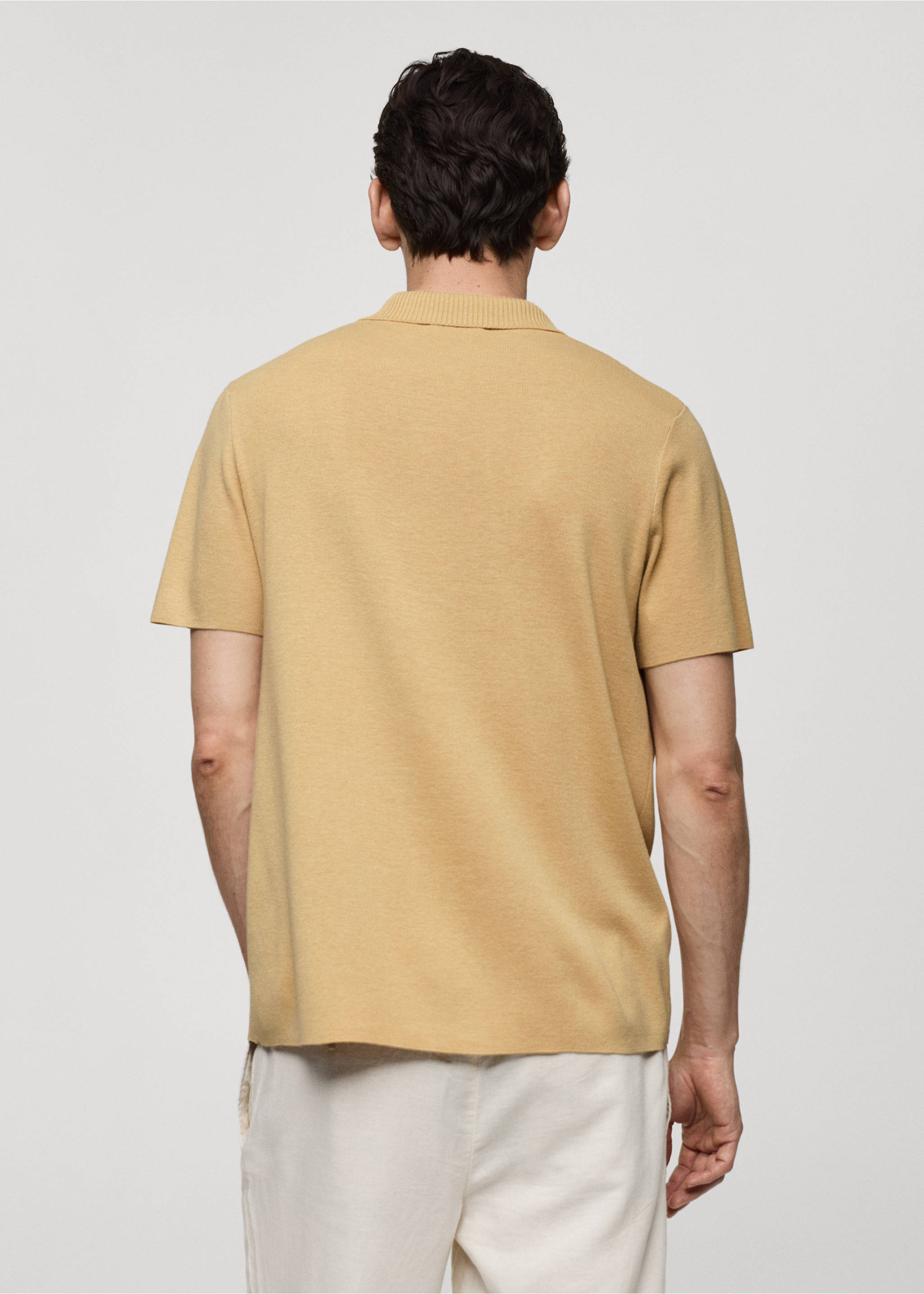 Textured knitted cotton polo shirt - Reverse of the article, Mustard. Ref: 77040587-00.