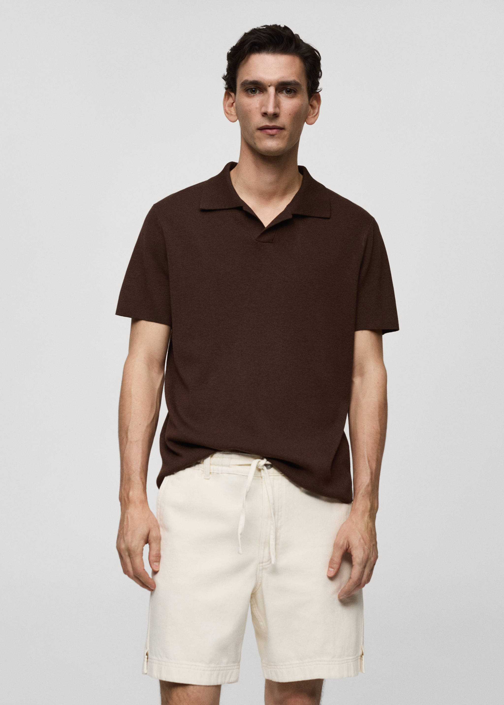 Textured knitted cotton polo shirt - Medium plane