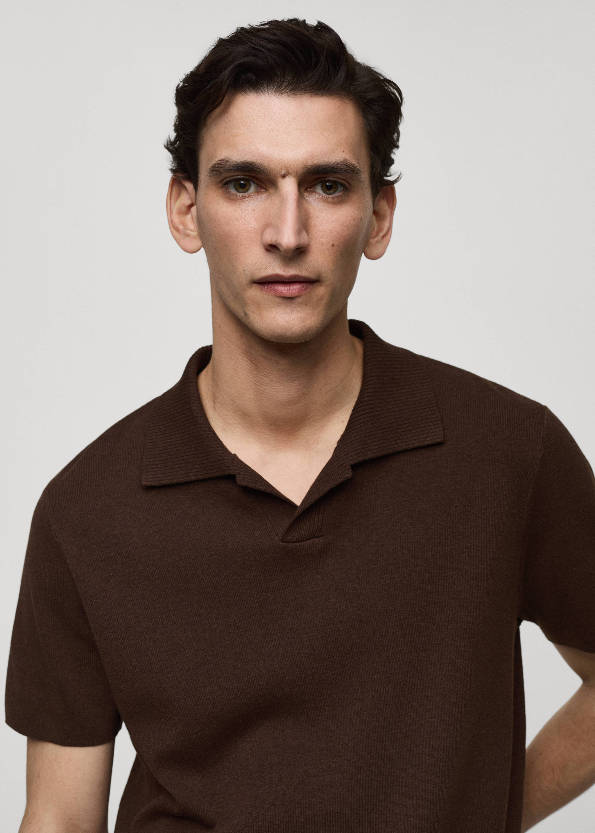 Textured knitted cotton polo shirt - Details of the article 1