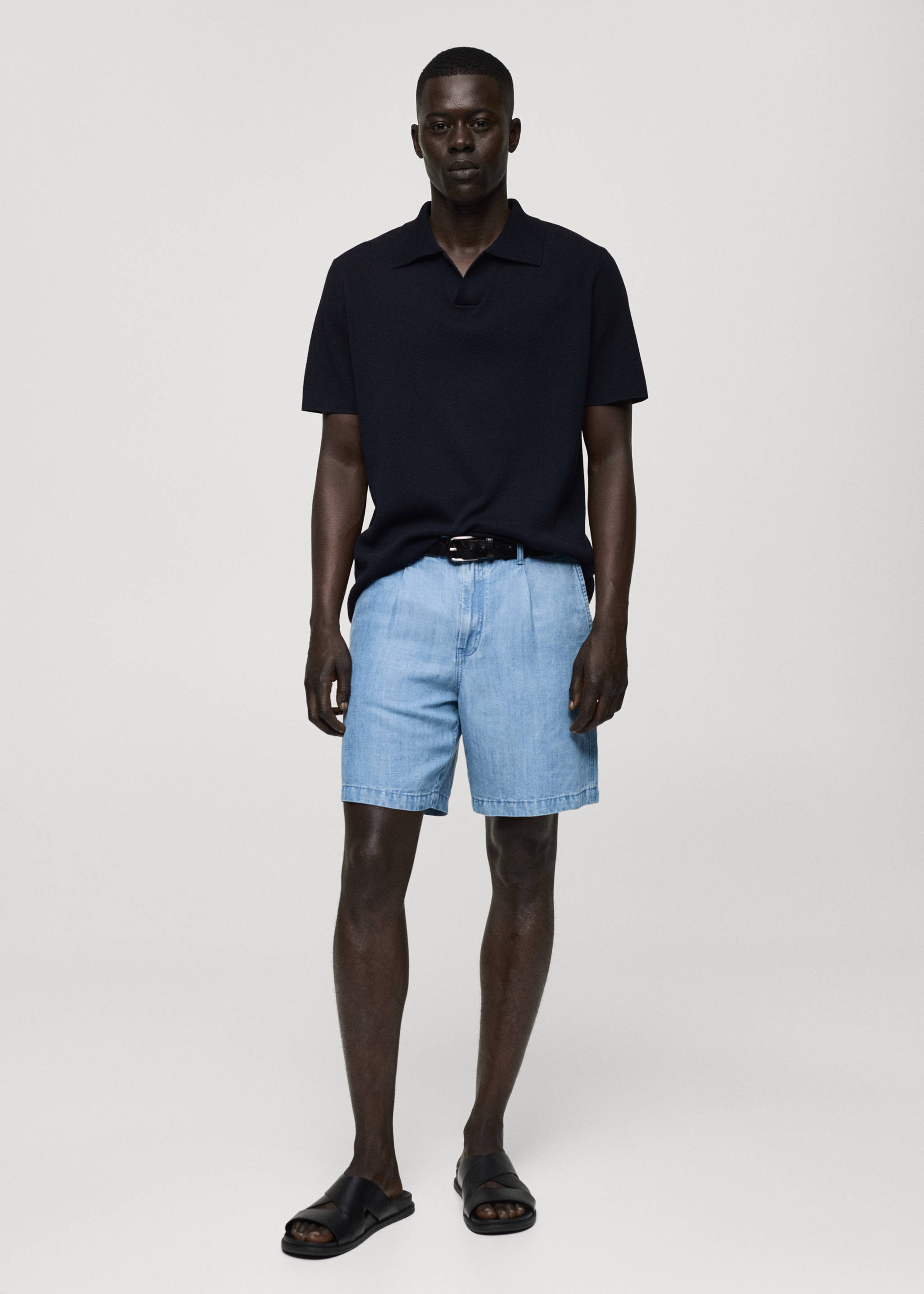 Textured knitted cotton polo shirt - General plane