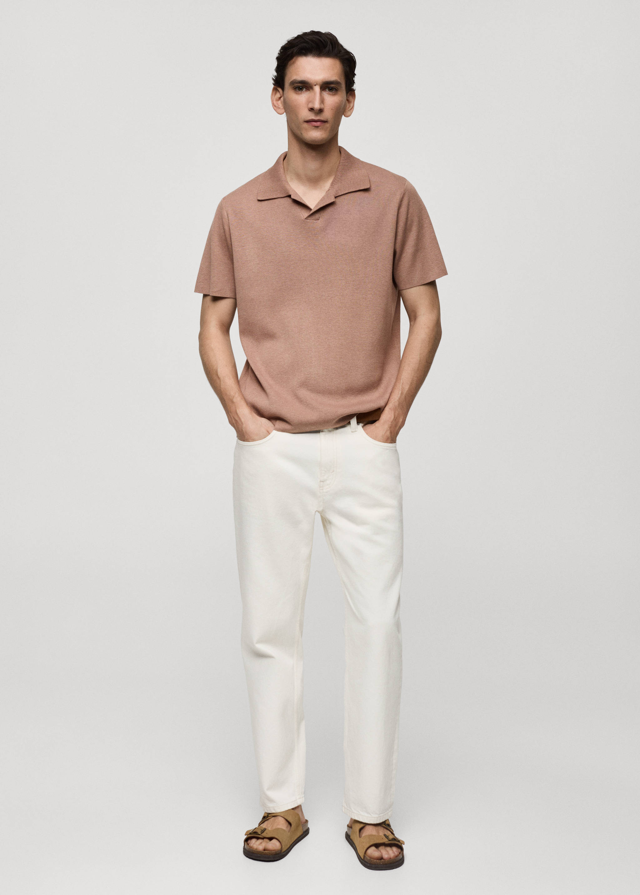 Textured knitted cotton polo shirt - General plane