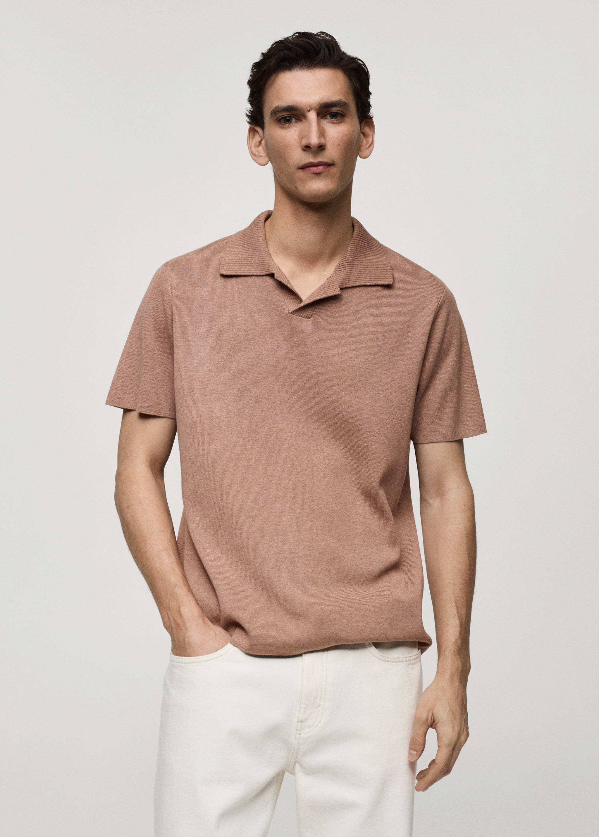 Textured knitted cotton polo shirt - Medium plane