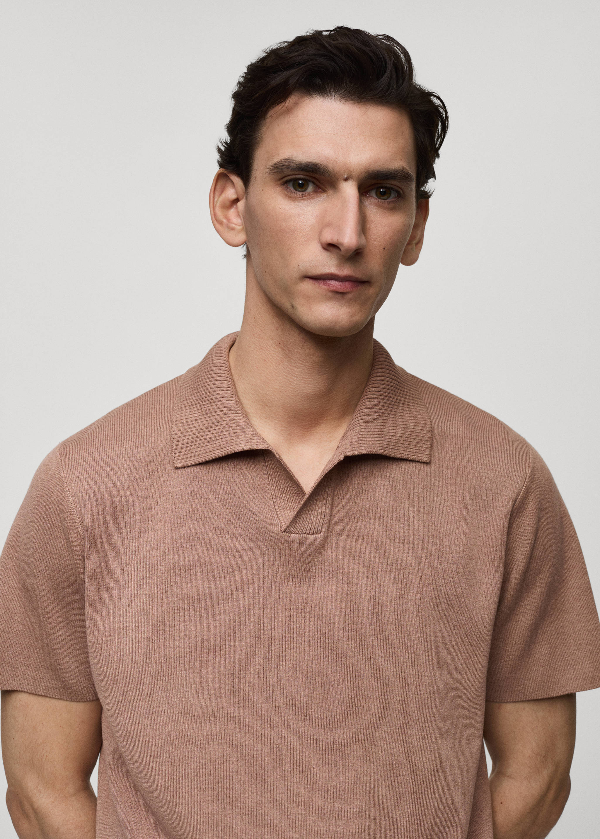 Textured knitted cotton polo shirt - Details of the article 1