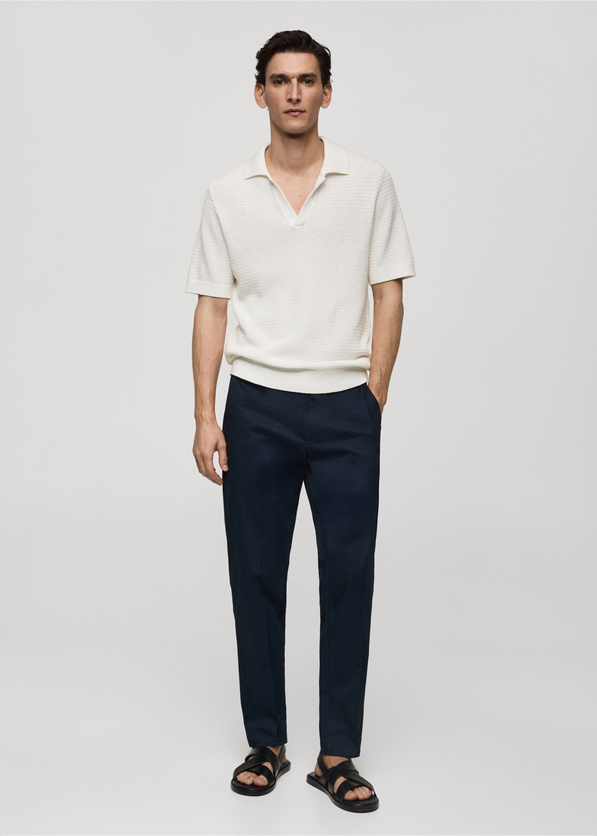 Openwork cotton knitte polo shirt - General plane, Off White. Ref: 77040588-00.