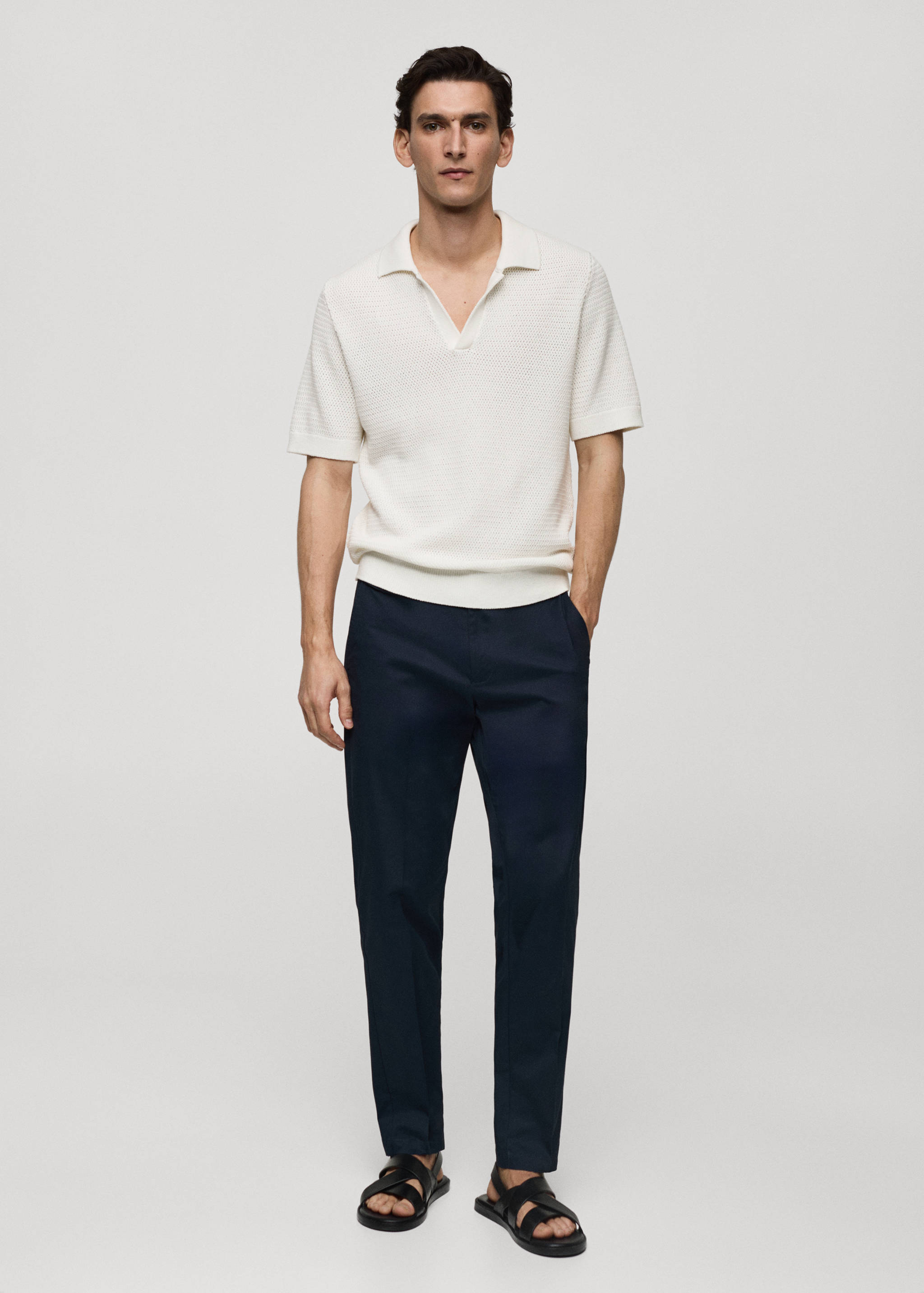 Openwork cotton knitte polo shirt - General plane