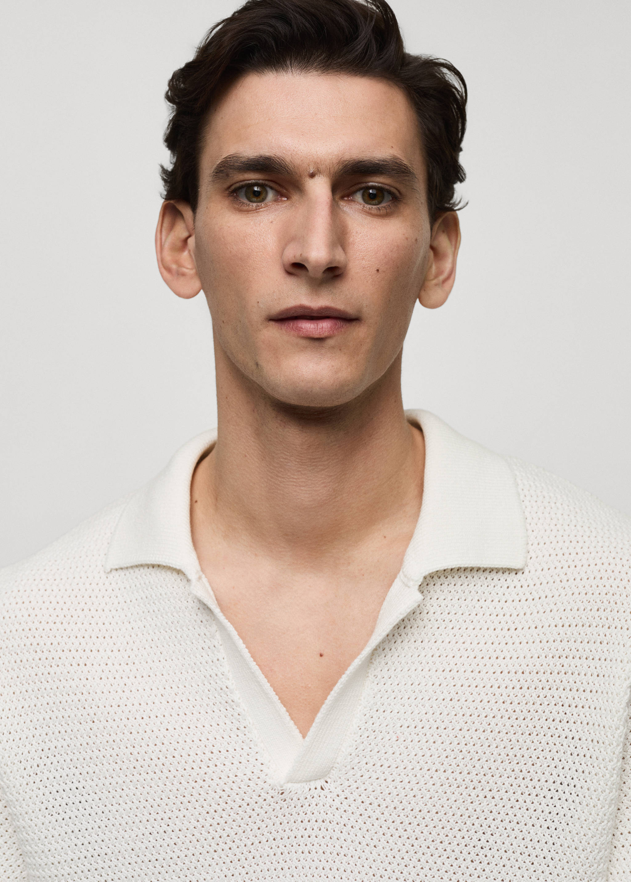 Openwork cotton knitte polo shirt - Details of the article 1