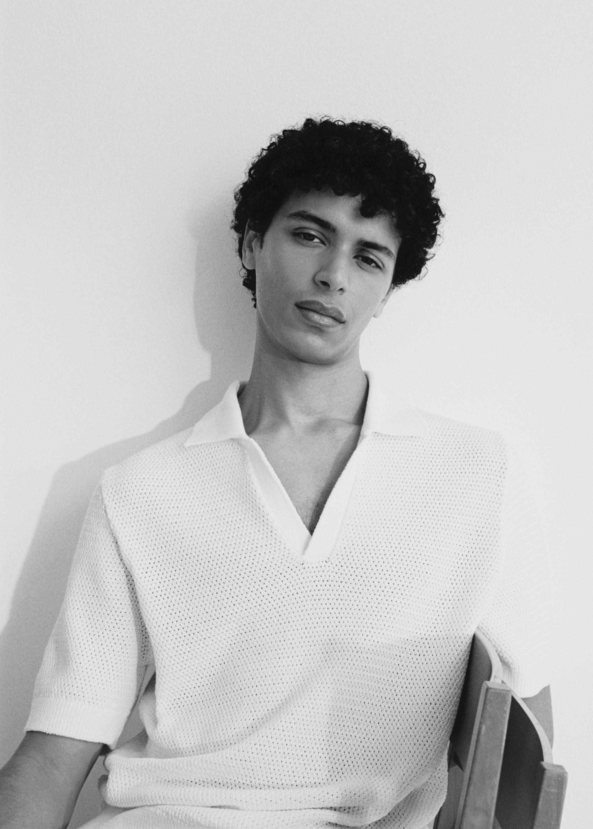 Openwork cotton knitte polo shirt - Details of the article 3