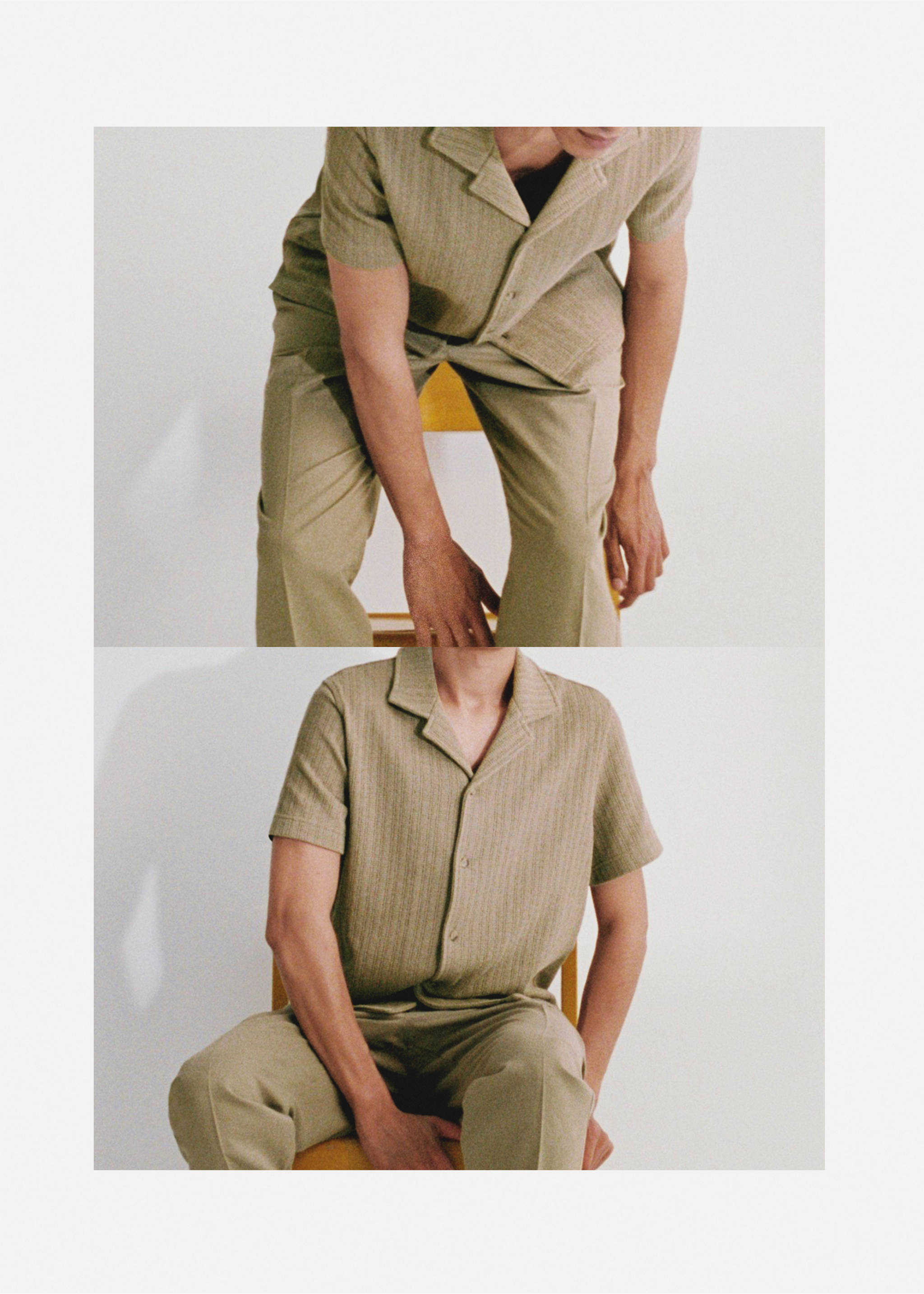 Regular-fit knitted shirt - Details of the article 3, Khaki. Ref: 77040590-00.