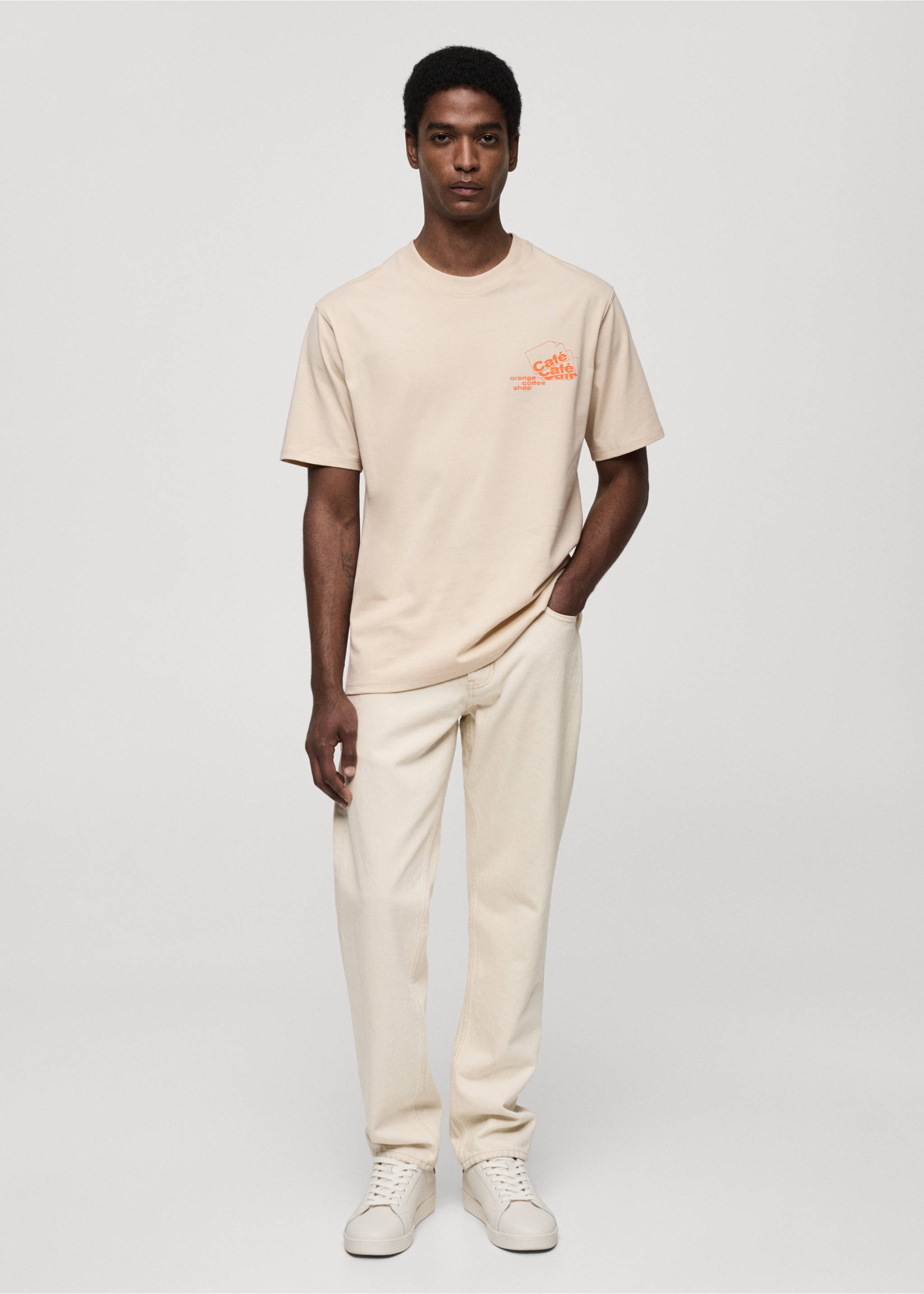 Printed cotton-blend T-shirt - General plane, Beige. Ref: 77040592-00.