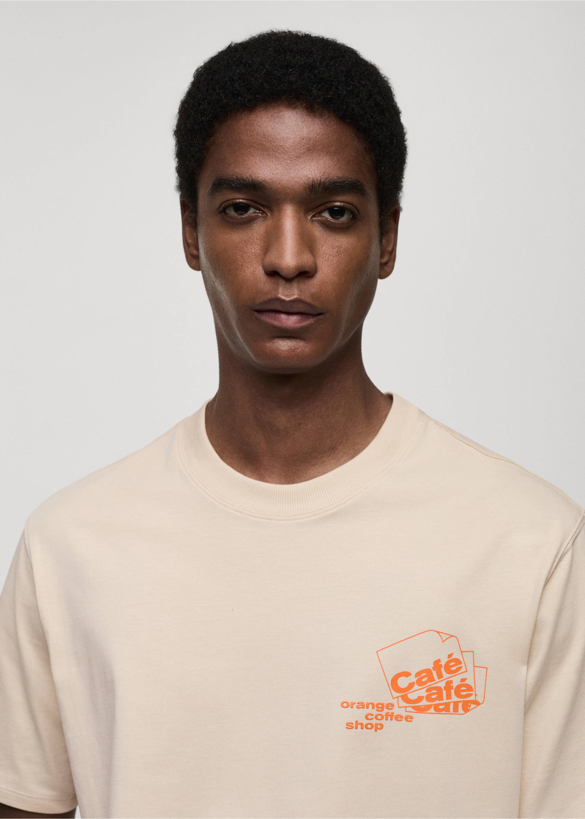 Printed cotton-blend T-shirt - Details of the article 1, Beige. Ref: 77040592-00.