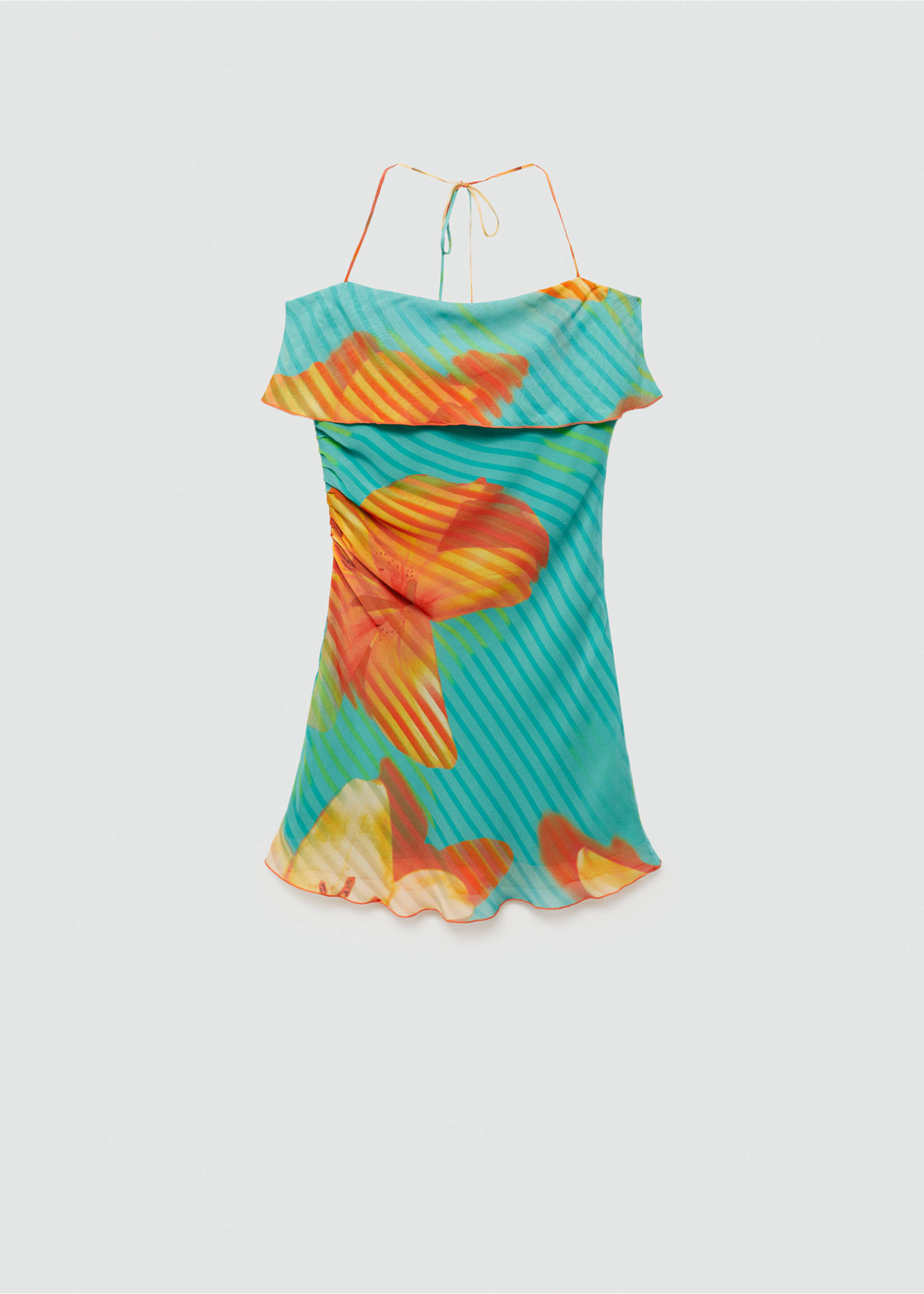Printed dress with turn-down neckline - Article without model, Green. Ref: 77040628-00.