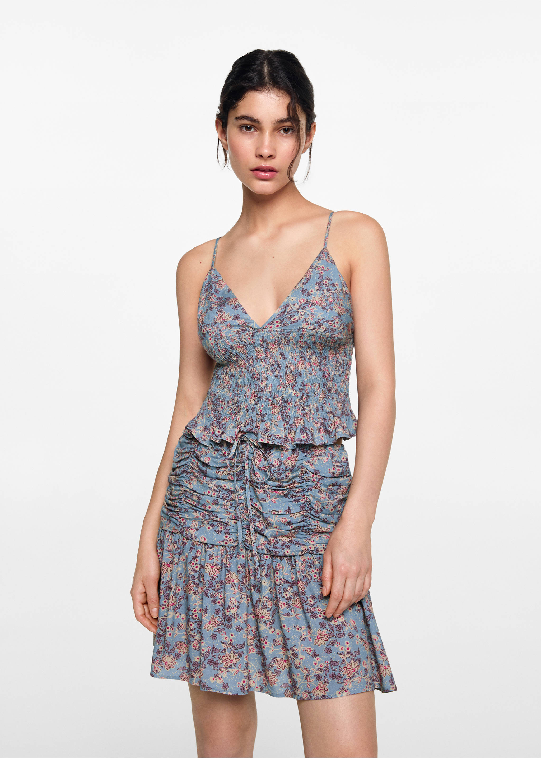 Floral print skirt - Medium plane, Sky Blue. Ref: 77040640-00.