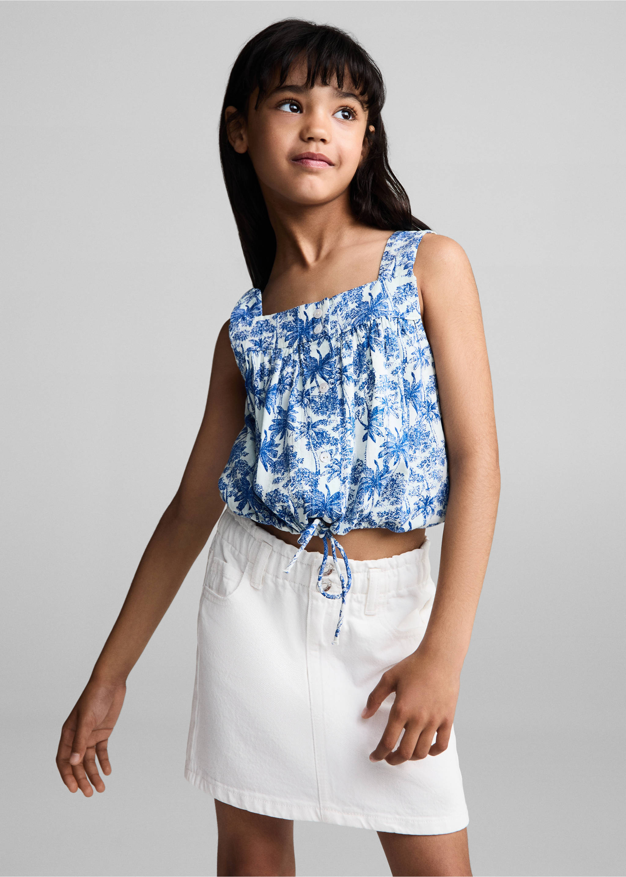 Paperbag denim skirt - Medium plane, White. Ref: 77041008-00.