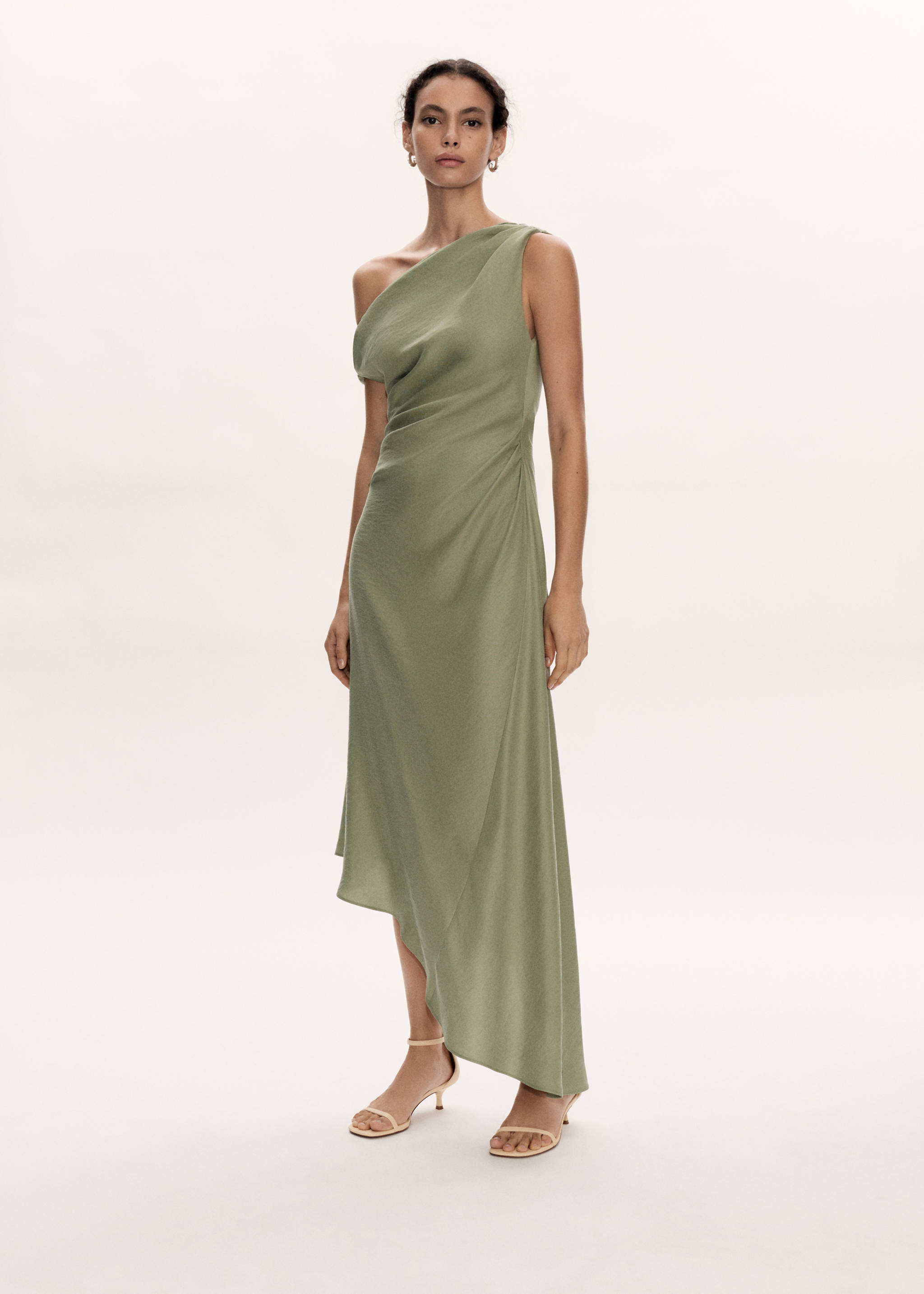 Asymmetrical pleated dress - Details of the article 7, Medium Green. Ref: 77041017-00.