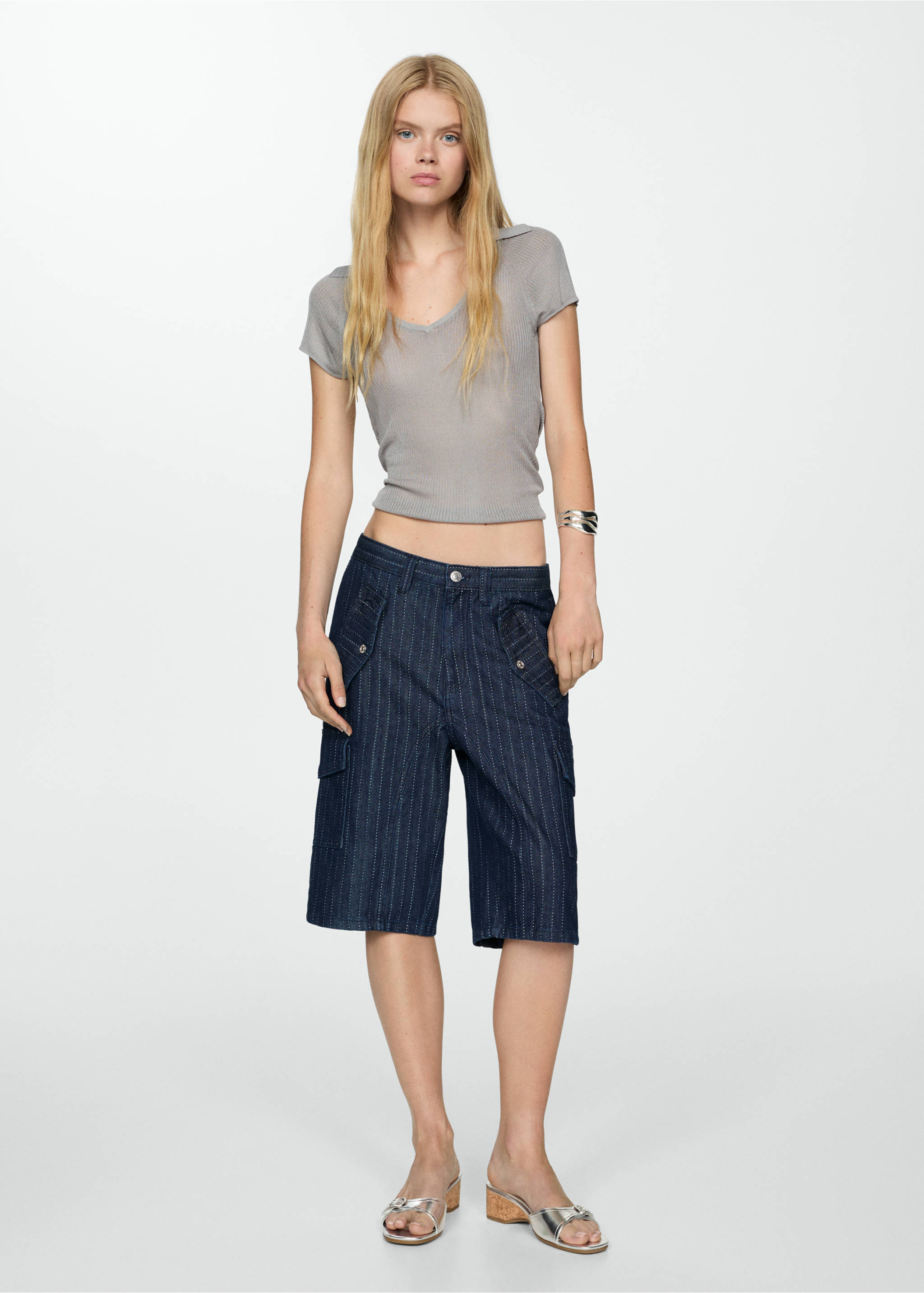 Bermudas vaqueras costuras decorativas - Plano general, Azul marino oscuro. Ref: 77041507-00.