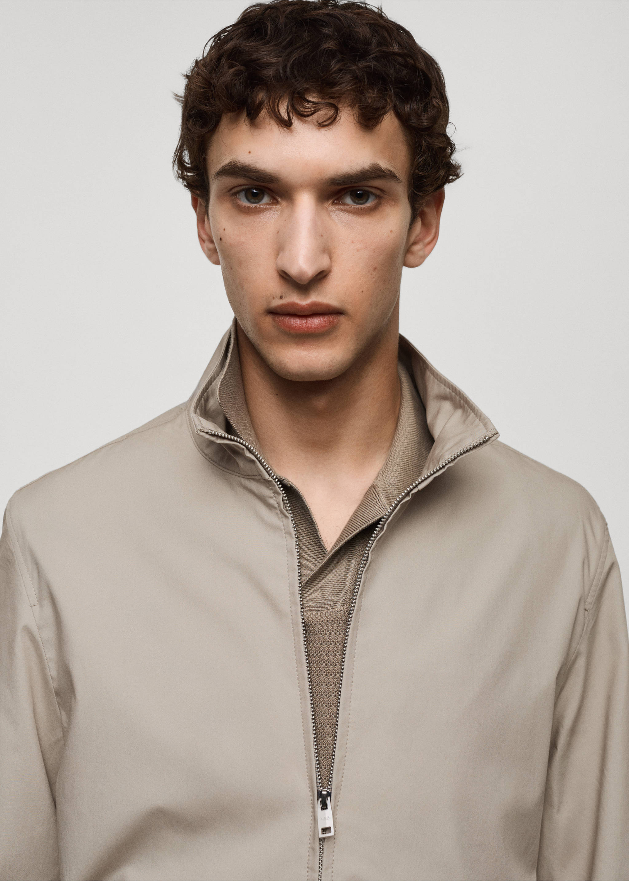 Zip-up lyocell jacket - Details of the article 1, Grey. Ref: 77042534-00.