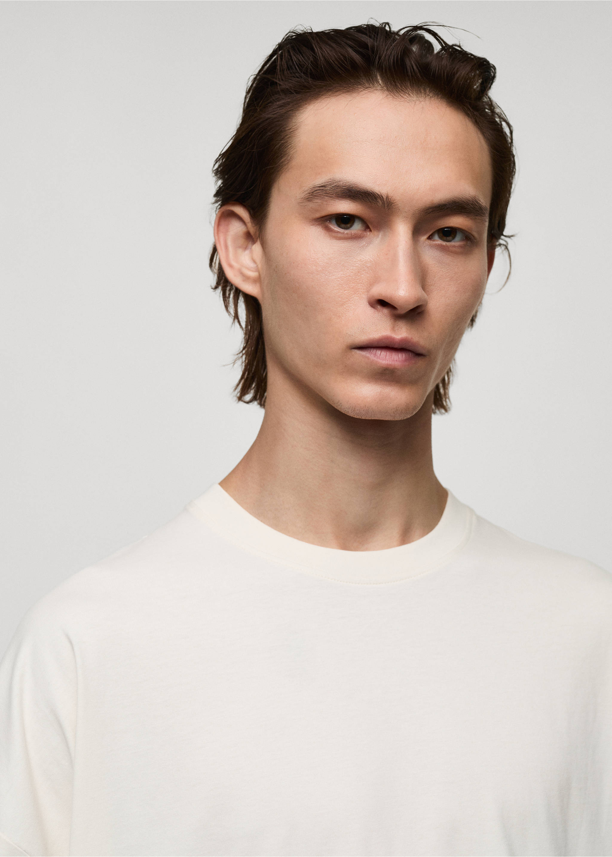 100% cotton oversized t-shirt - Details of the article 1, Ecru. Ref: 77042539-00.