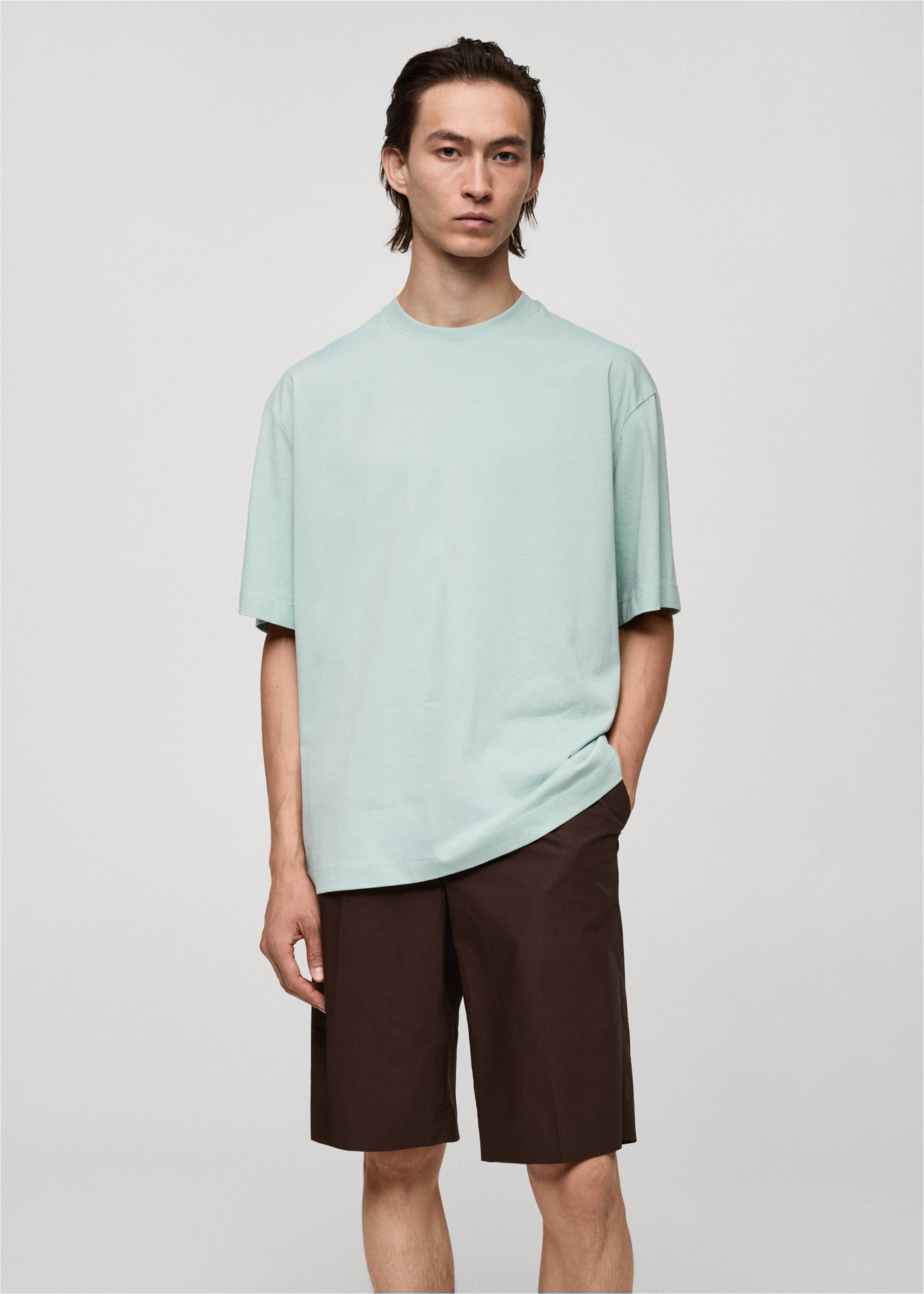 100% cotton oversized t-shirt - Medium plane, Aqua Green. Ref: 77042539-00.