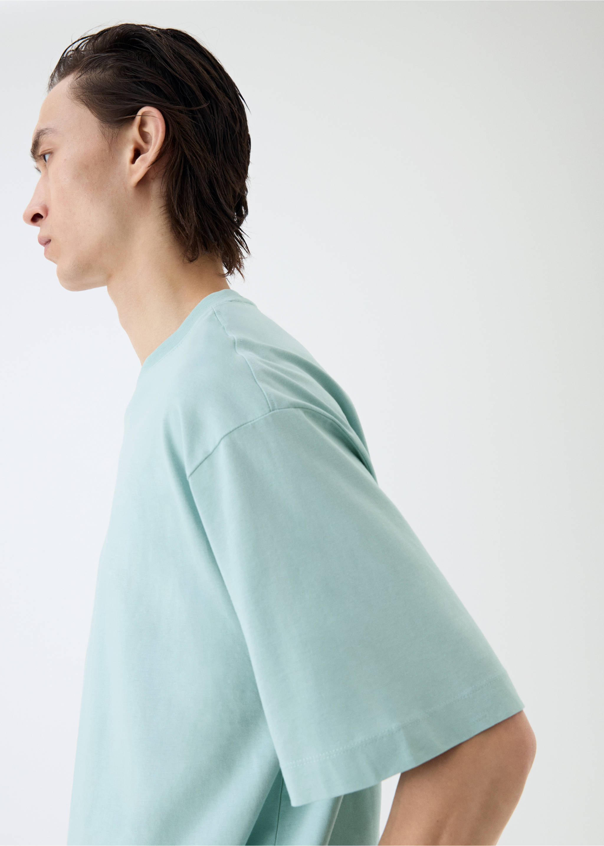 100% cotton oversized t-shirt - Details of the article 3, Aqua Green. Ref: 77042539-00.