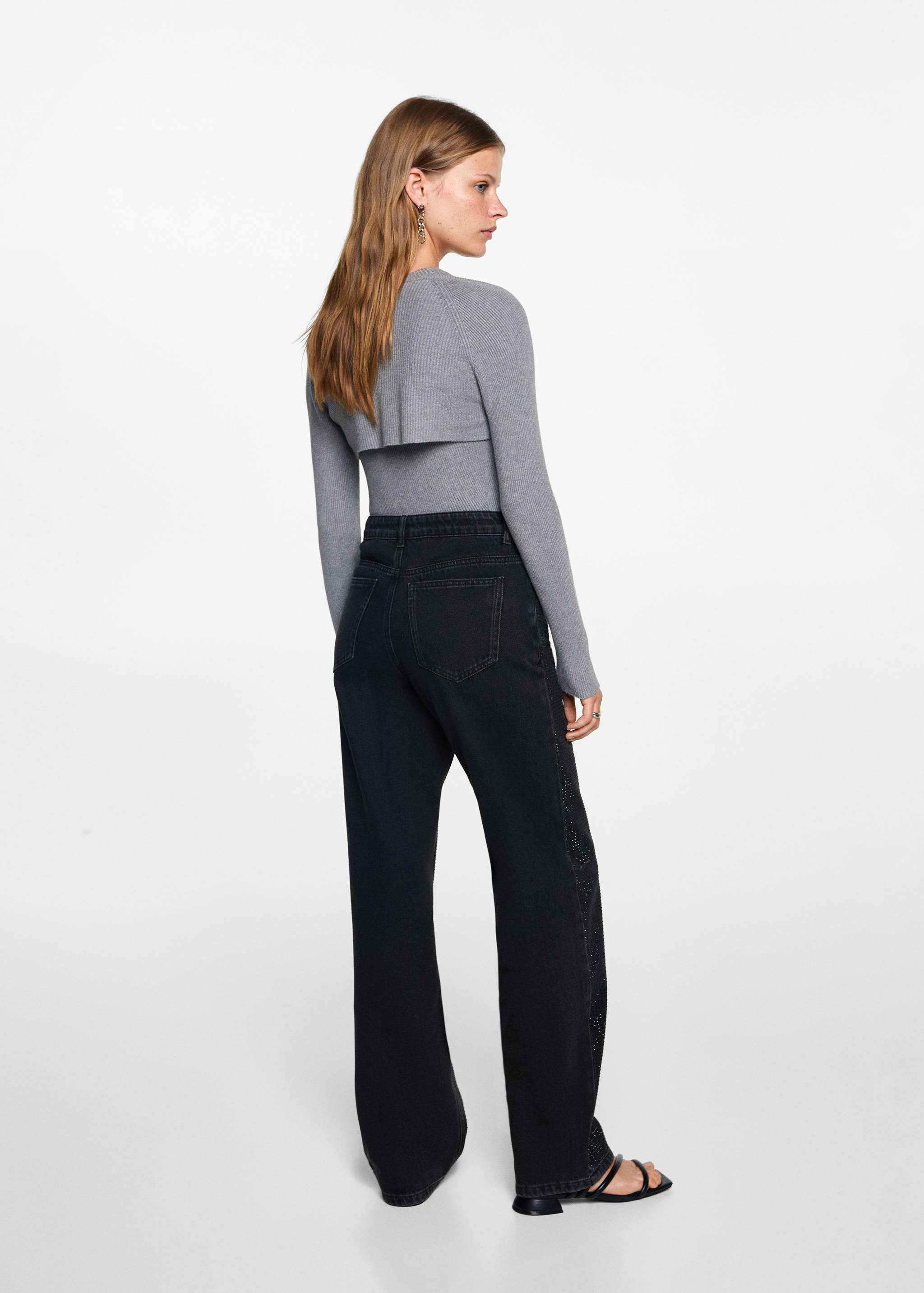 Straight jeans with rhinestone detail - Reverse of the article