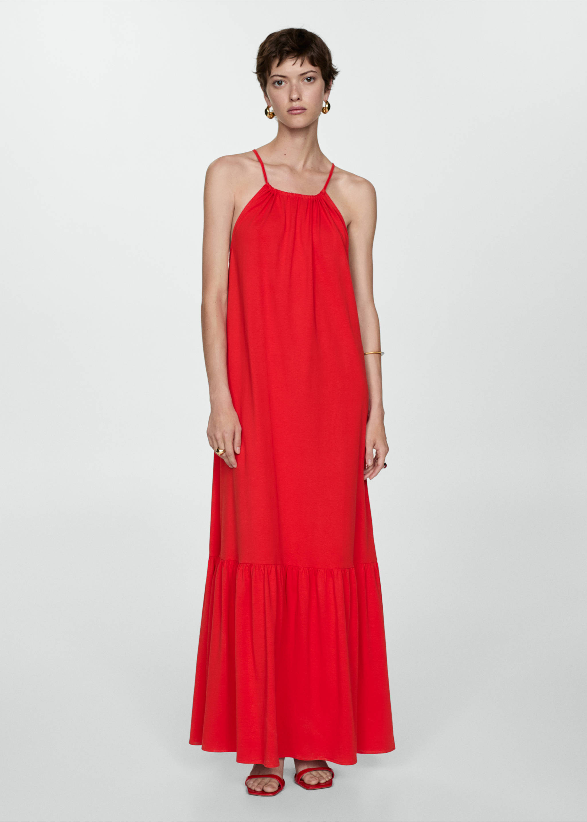 Lang kjole i bomull - Total bildeutsnitt, Rød. Ref: 77042920-00.