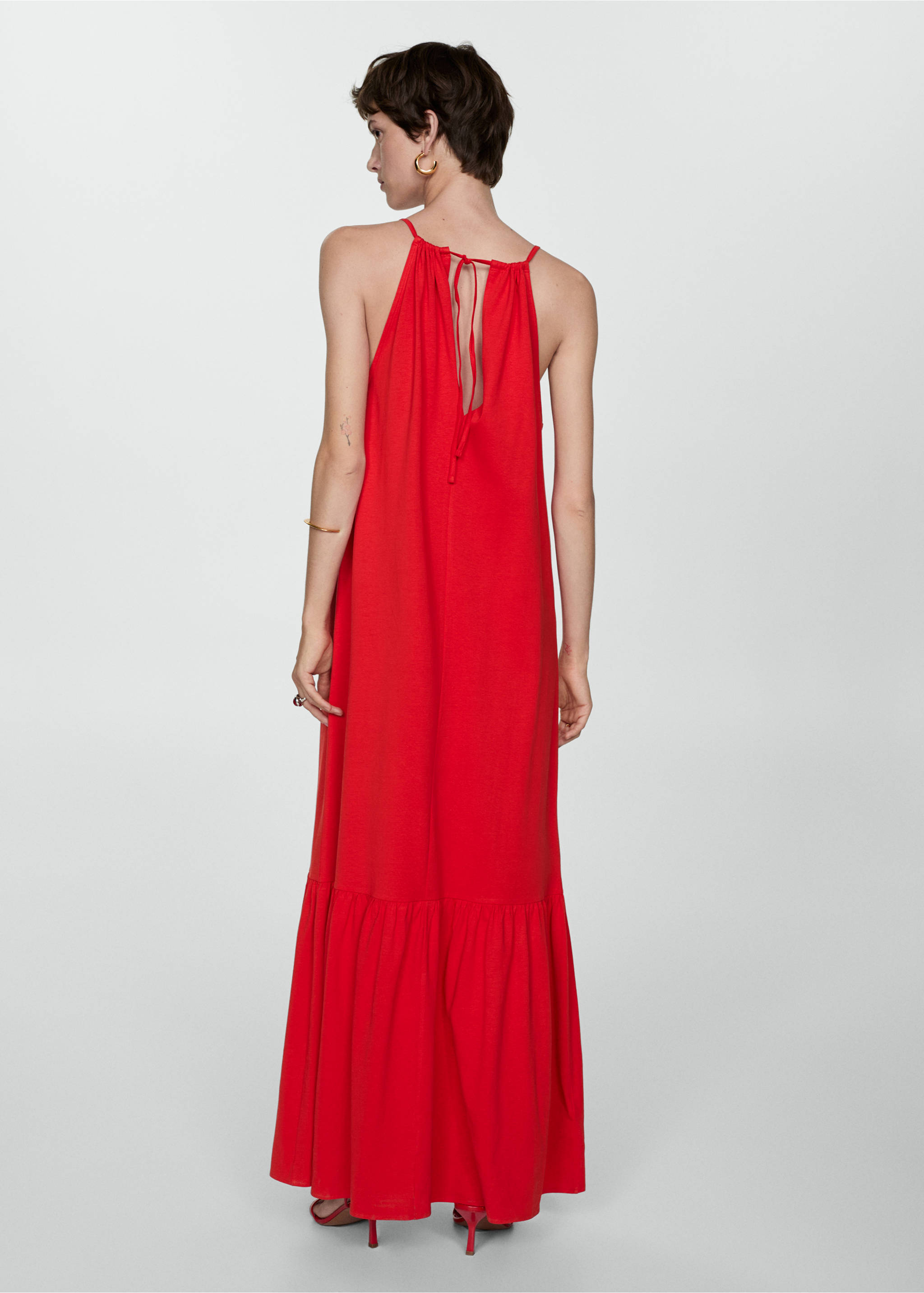 Lang kjole i bomull - Baksiden av artikkelen, Rød. Ref: 77042920-00.