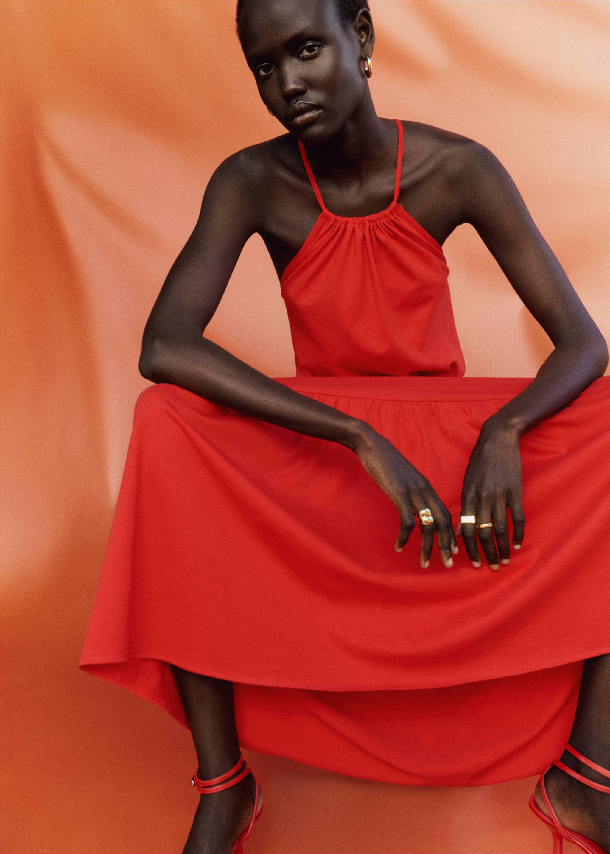 Lang kjole i bomull - Artikkeldetalj 6, Rød. Ref: 77042920-00.