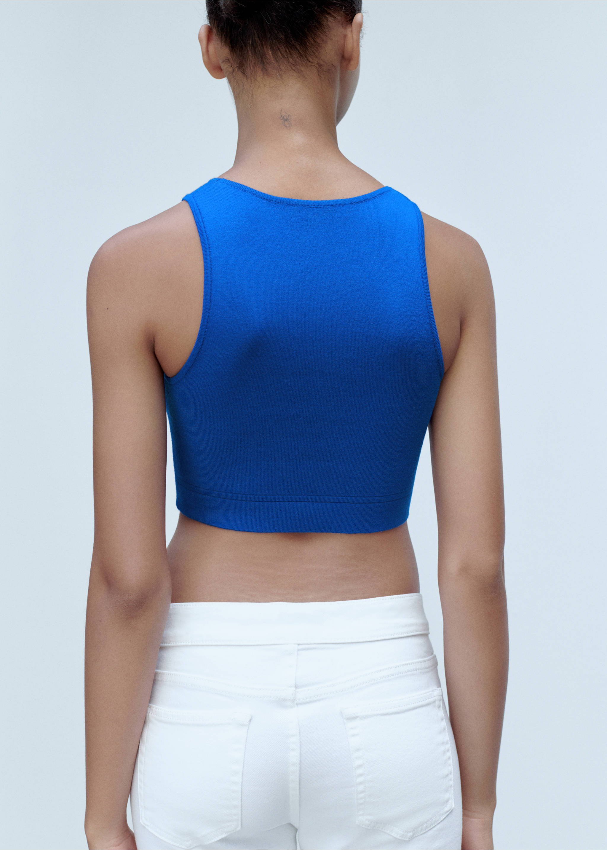 Knitted cropped top - Reverse of the article, Vibrant blue. Ref: 77042921-00.