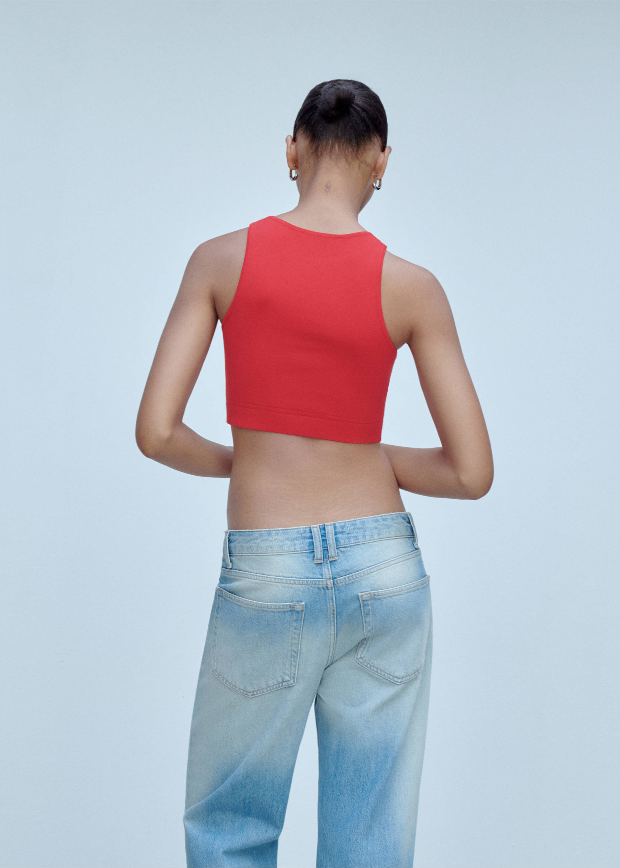Knitted cropped top - Reverse of the article, Red. Ref: 77042921-00.