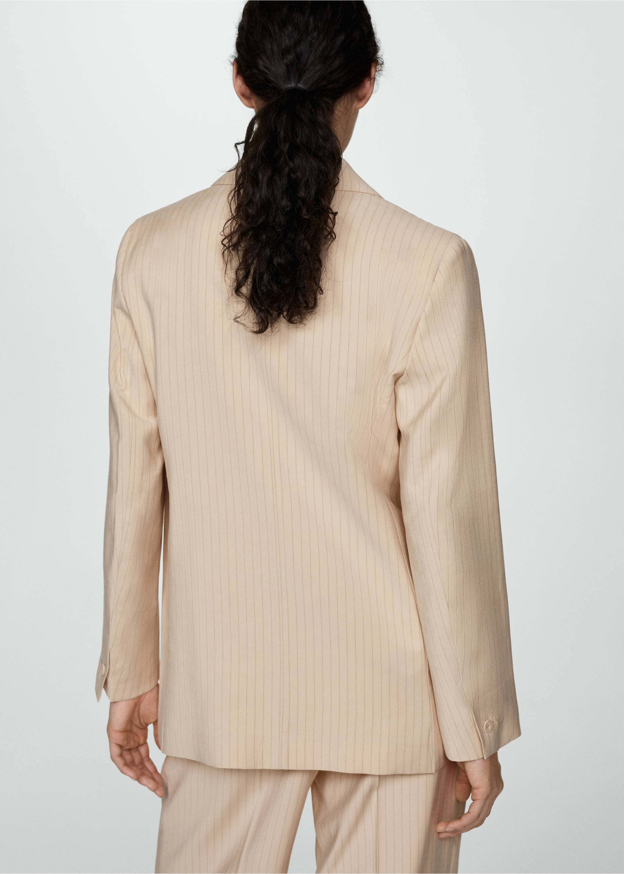 Blazer de fato às riscas - Verso do artigo, Bege. Ref: 77043265-00.