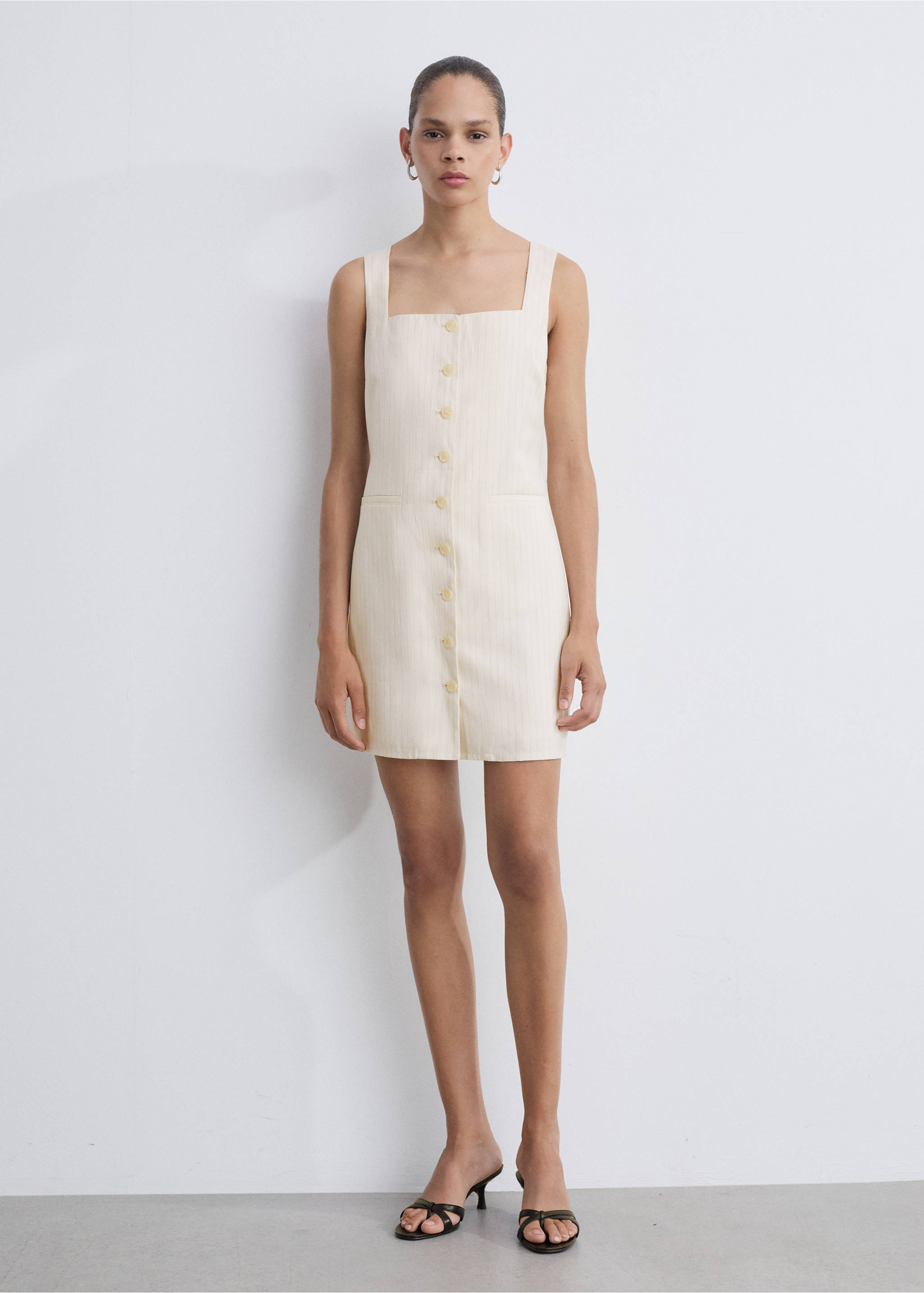 Striped bow dress - General plane, Ecru. Ref: 77043275-00.