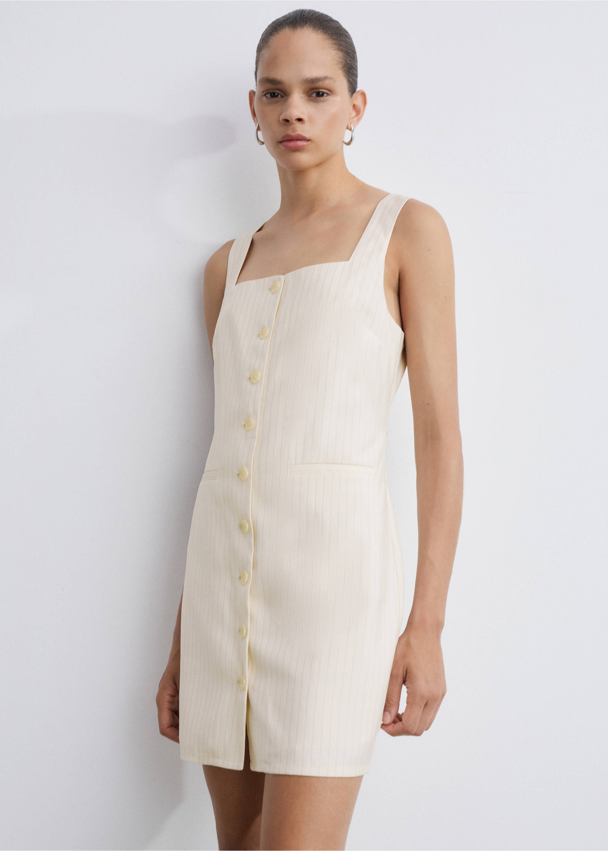 Striped bow dress - Medium plane, Ecru. Ref: 77043275-00.