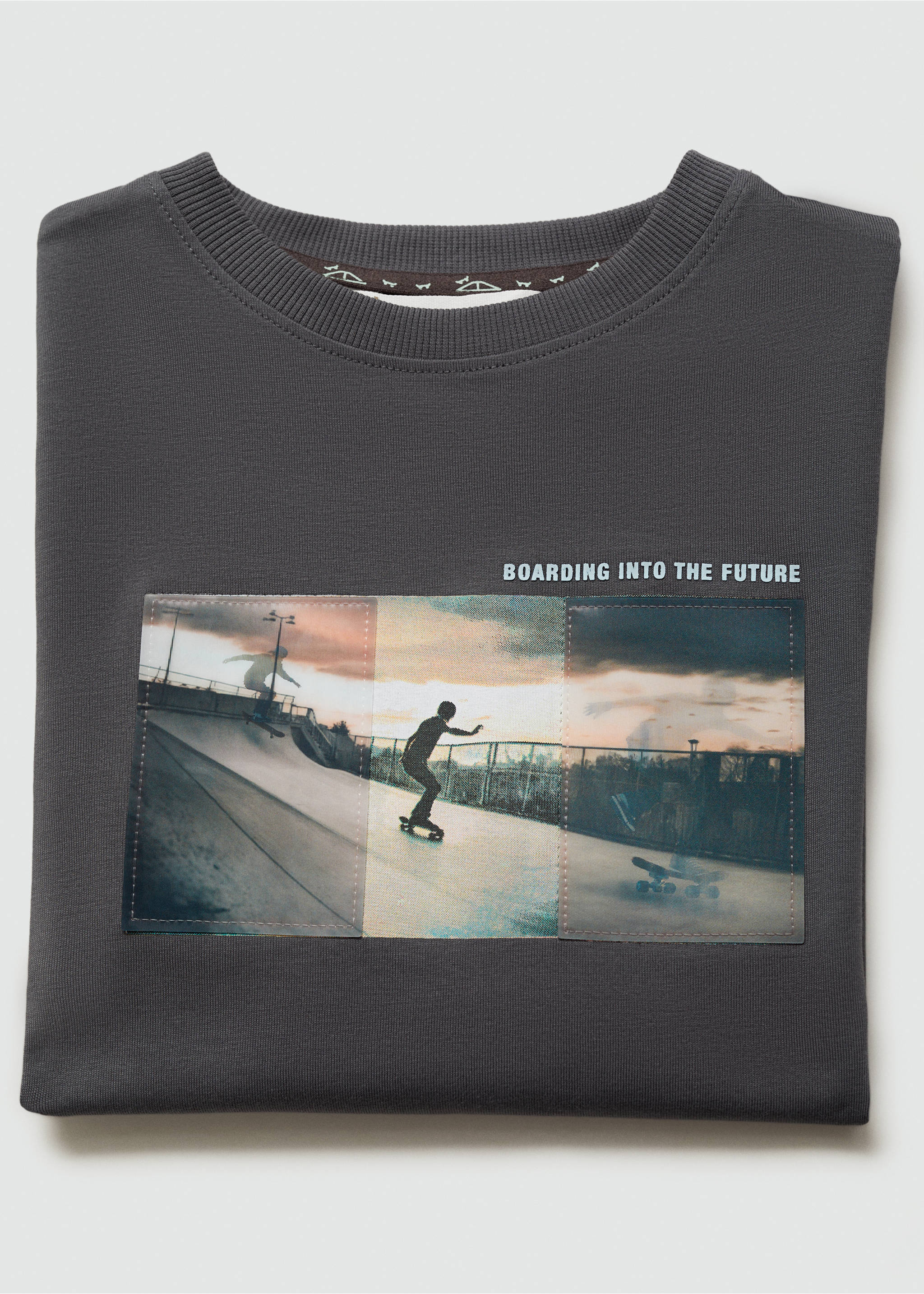 Printed cotton-blend T-shirt - Details of the article 8, Charcoal. Ref: 77043282-00.