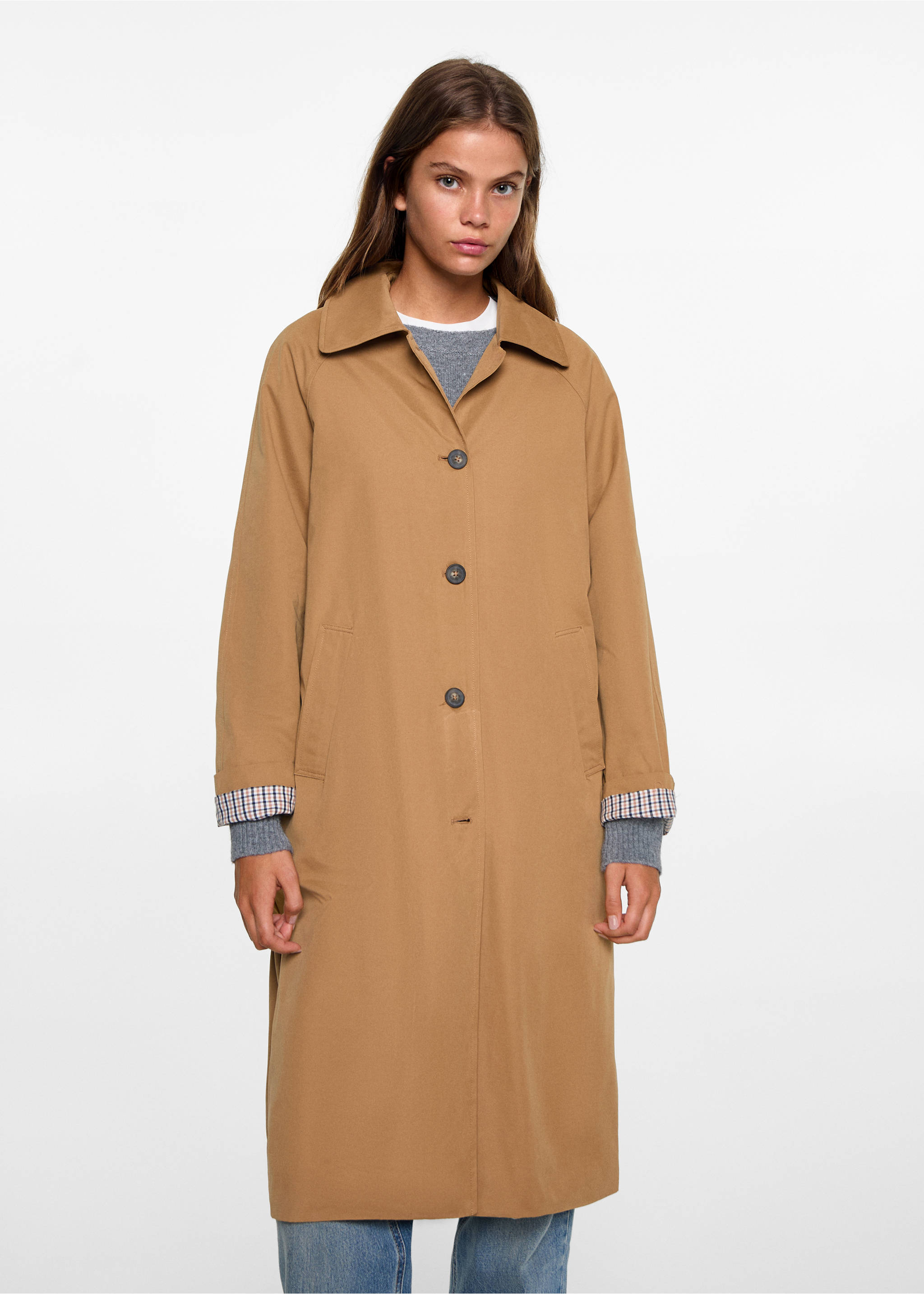 Classic long trench coat - Medium plane, Beige. Ref: 77043284-00.